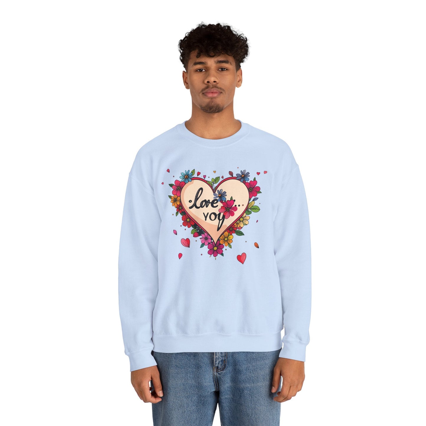 Floral Heart Love Sweatshirt Floral Heart Valentines Day Unisex Crewneck Fifty Fifty Cotton Polyester