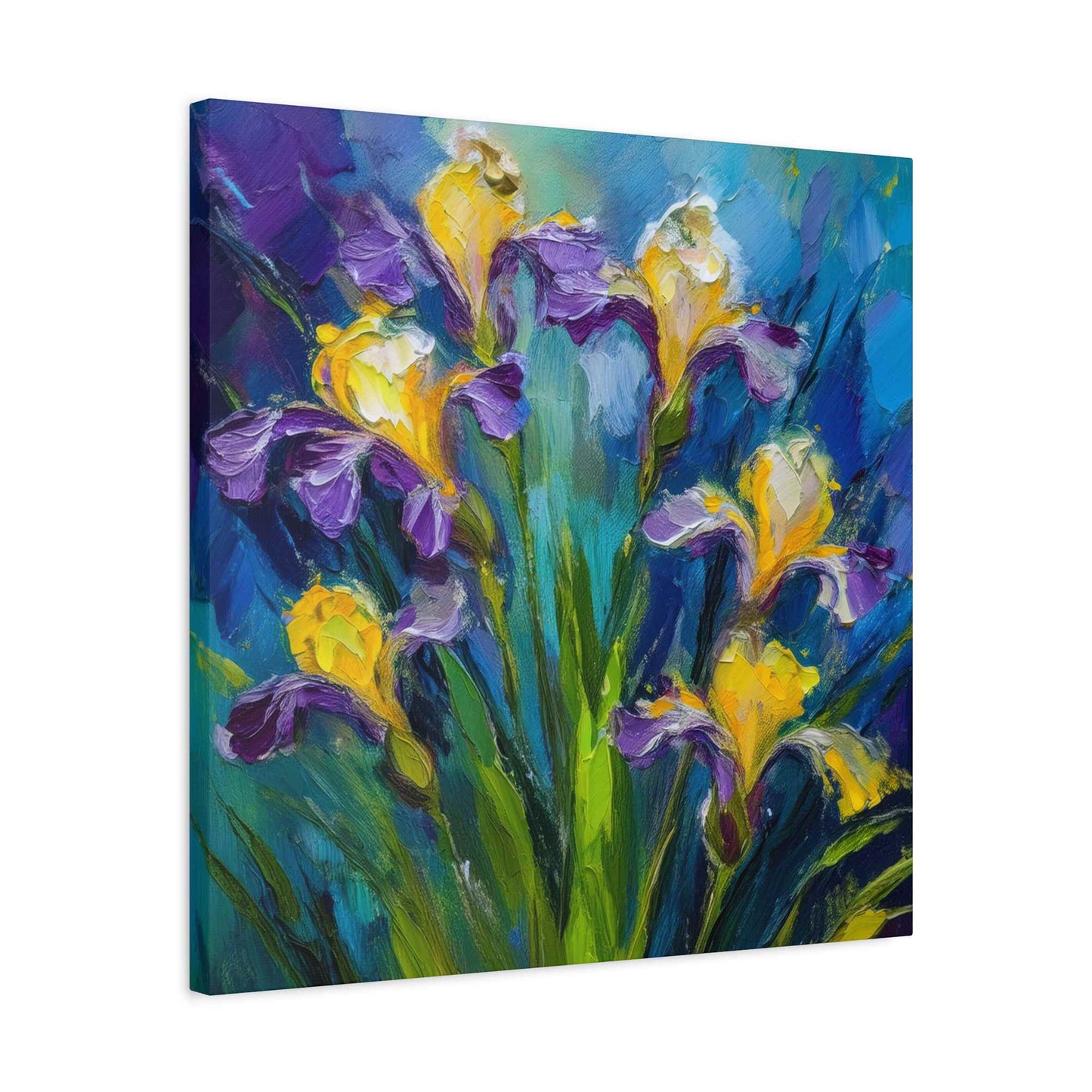 Irises Floral Print Canvas, Floral Oil Paint Print 20x20, 24x24, 30x30, 32x32, 36x36 Art Design Pine-Wood Inner Frame MC-184