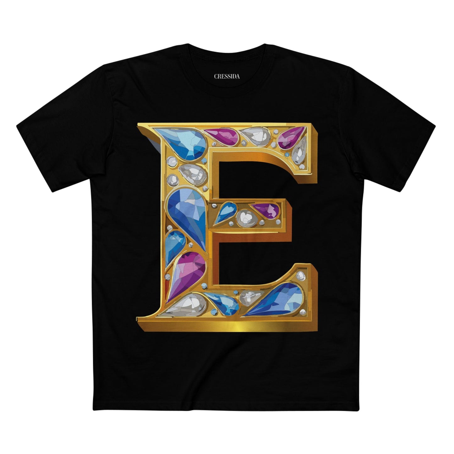 Letter E Graphic Design Tee Unisex 100 Cotton With Antique Gold Letters Artwork T-Shirt
