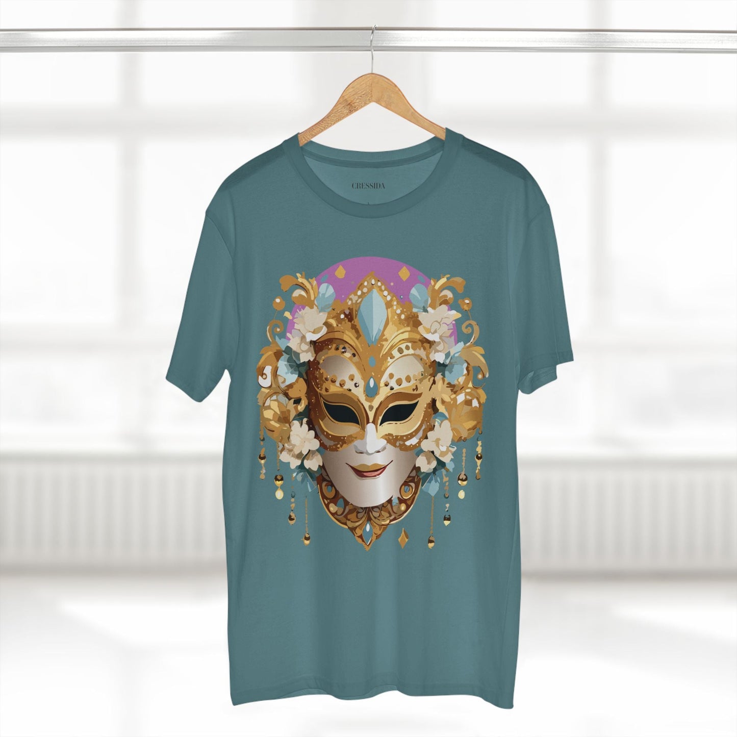 Carnival Mask Graphic T-Shirt Unisex 100 Cotton With Antique Gold Art Design Tee 4