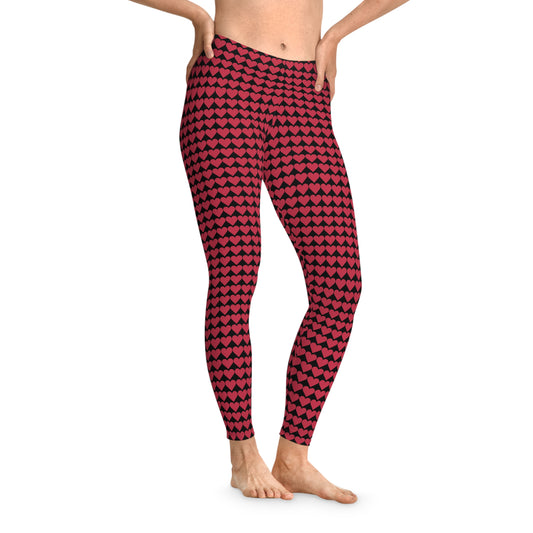 Red Heart Black Leggings, Heart Yoga Pants, Heart Leggings