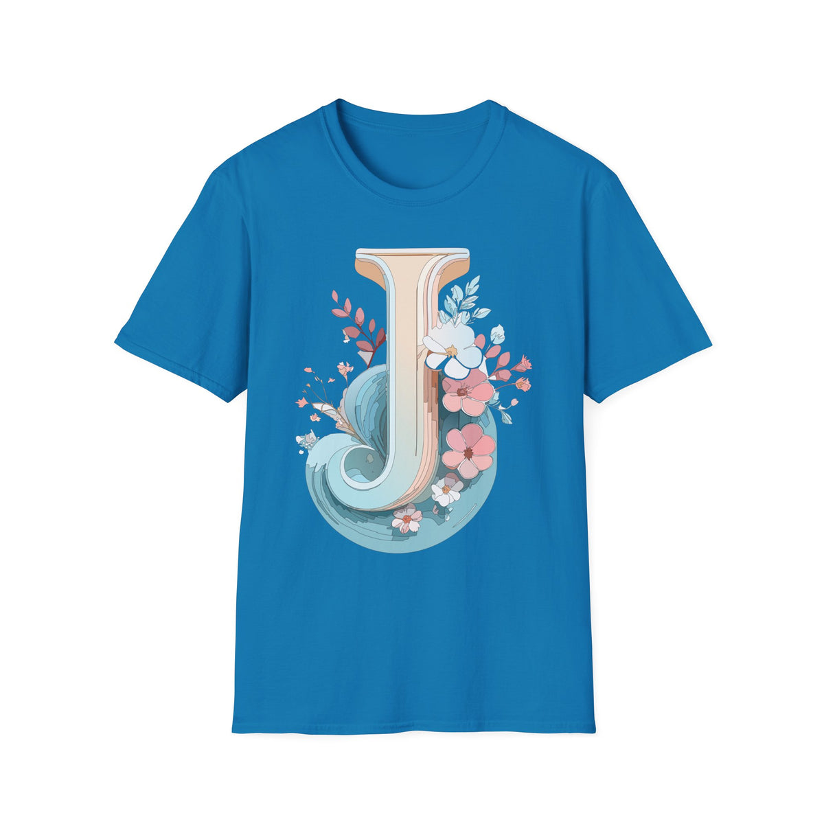 Floral Monogram J Letter T-Shirt | Vintage Botanical Initial
