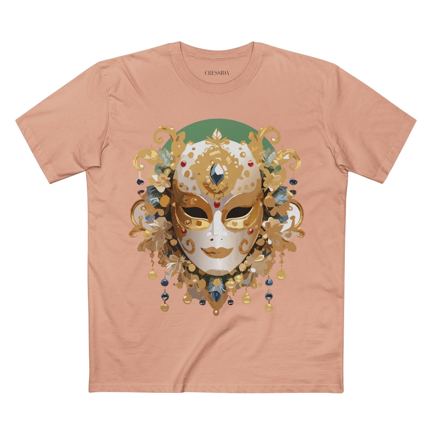 Carnival Mask Graphic T-Shirt Unisex 100 Cotton With Antique Gold Art Design Tee 16