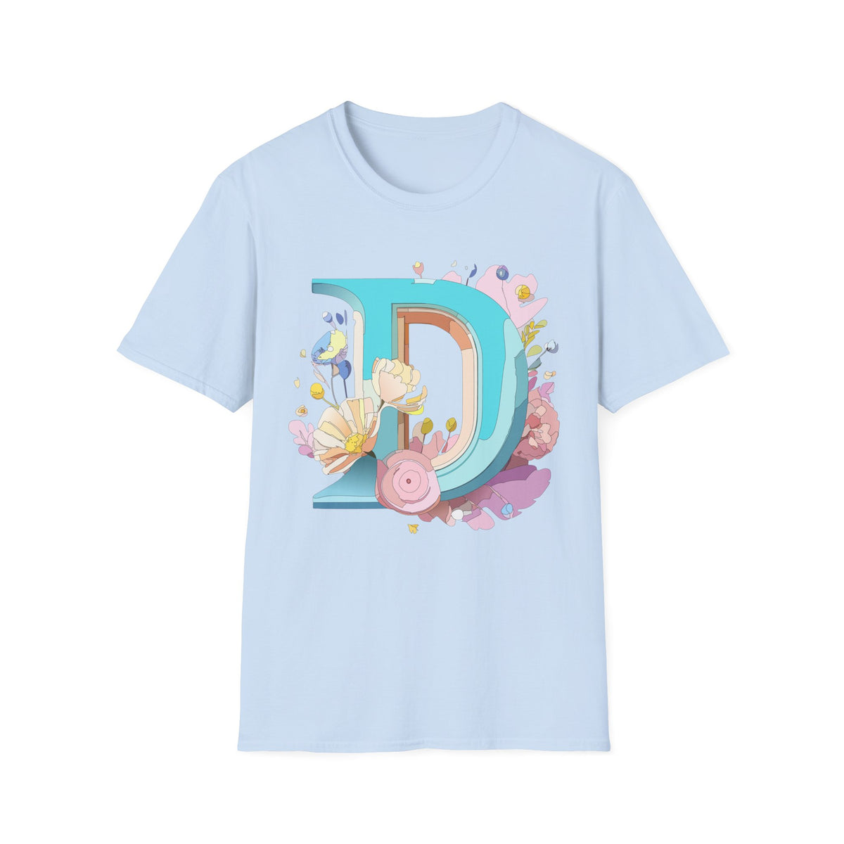 Floral Letter D T-Shirt | Monogram Initial D Tee, Botanical Alphabet Design