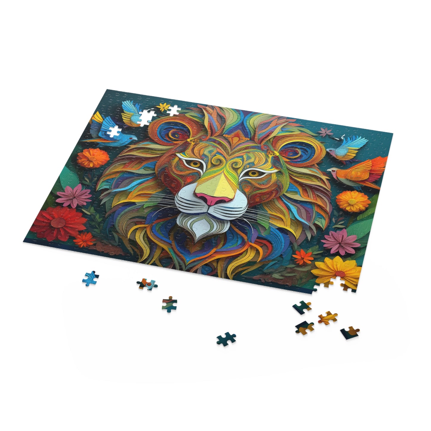 Colorful Lion Face Puzzle 500-Piece | Floral Lion Puzzle 500-Piece Ages 9+