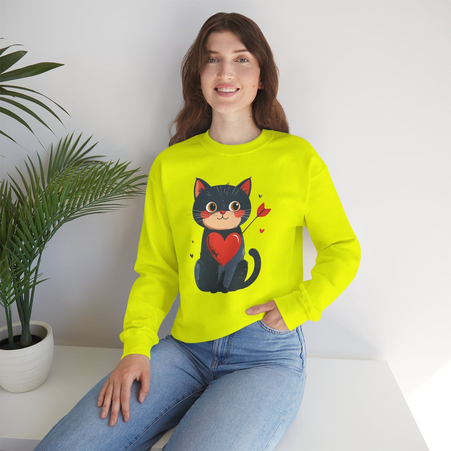 Cat Heart Sweatshirt, Heart Sweatshirt, Cat Sweatshirt, Valentine's Day Sweatshirt, 50/50 Cotton-Poly Animal Sweatshirt 108