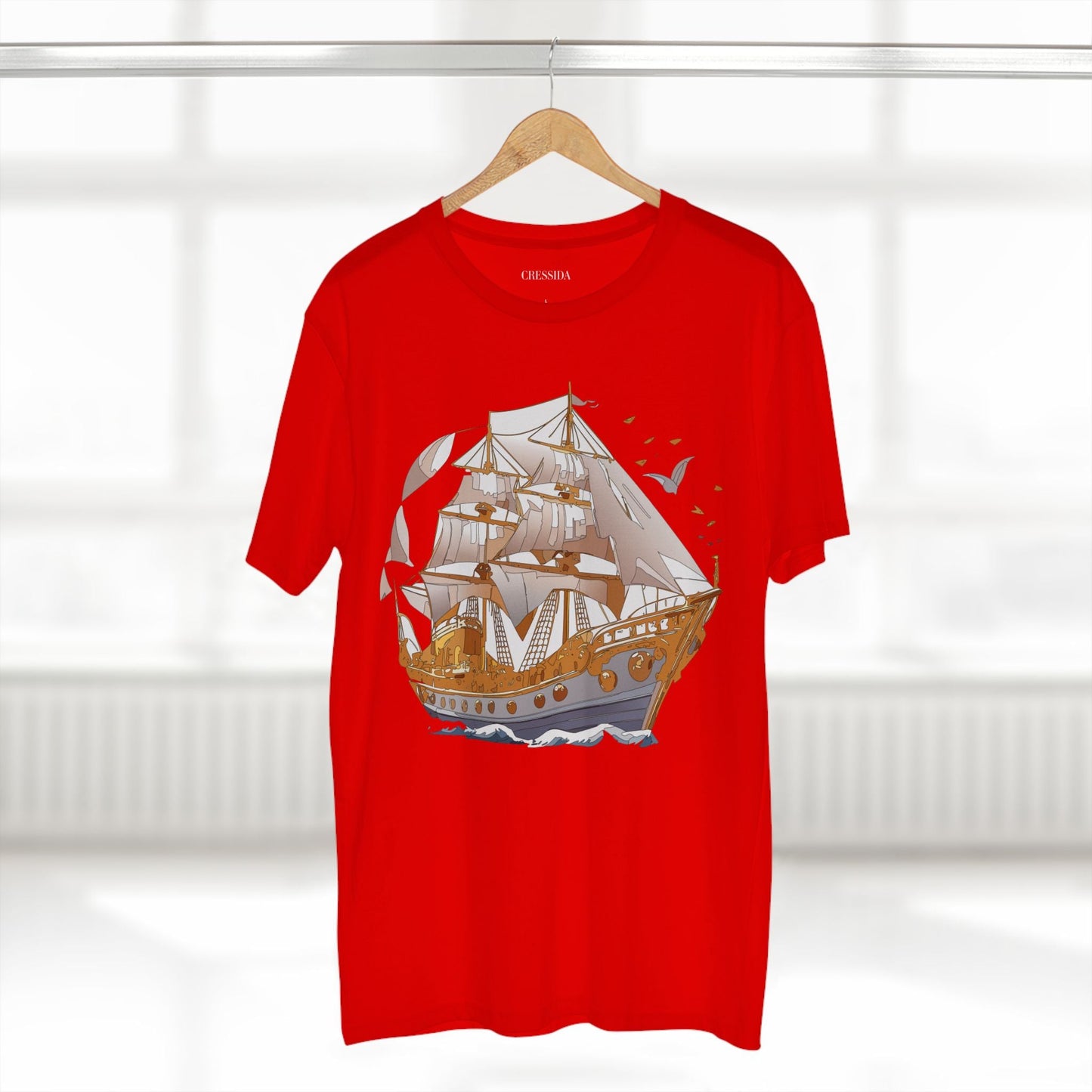 Ship Graphic Unisex 100 Cotton T-Shirt with Gold Frigate Art Design 1