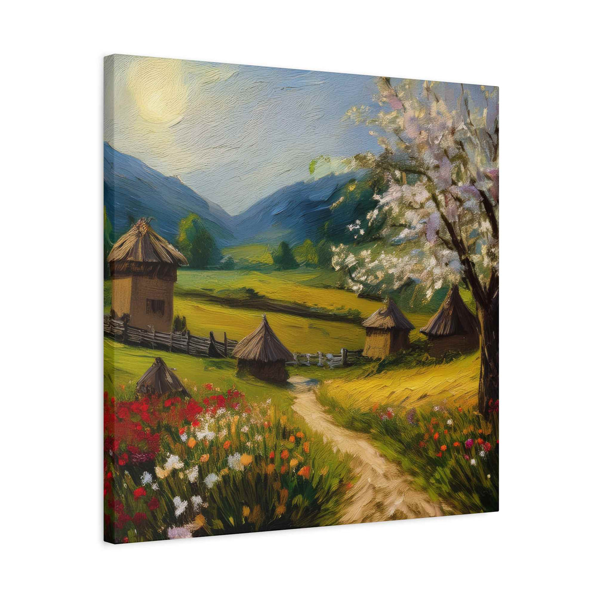 Countryside Spring Print Canvas, Oil Paint Print 20x20, 24x24, 30x30, 32x32, 36x36 Art Design Pine-Wood Inner Frame MC-109