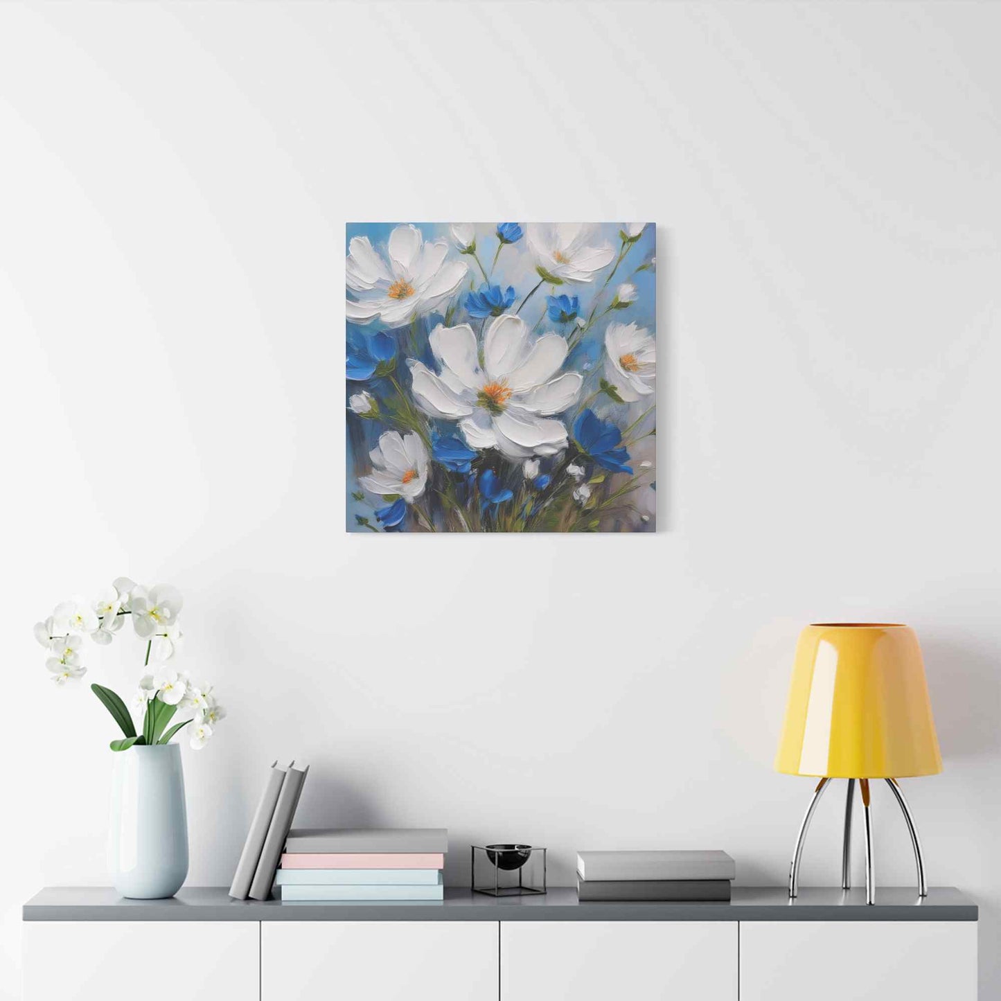 White Flowers Print Canvas, White Flowers Oil Paint Print 20x20, 24x24, 30x30, 32x32, 36x36, Art Design Print Non-Frame MC-9