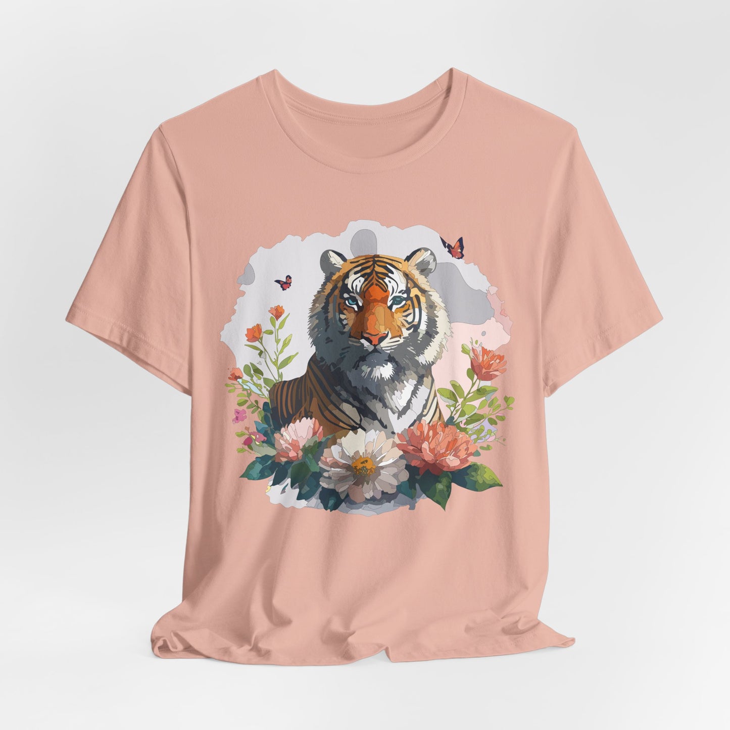 Floral Tiger Graphic Tee, Animal Shirt, Tiger Shirt, Flower Top, T-Shirt with Animal, Art Design