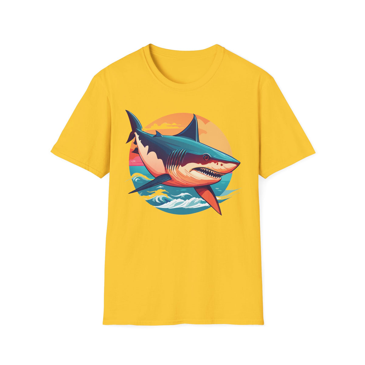Retro Shark Sunset T-Shirt | Ocean Waves | Coastal Beach Tee