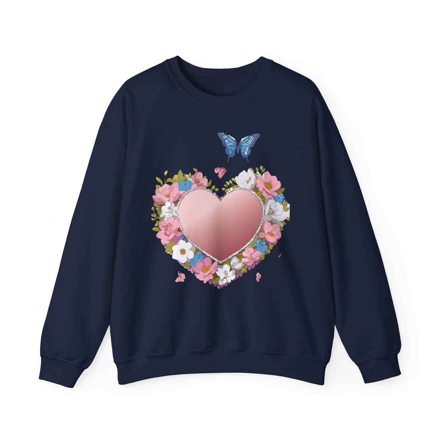 Unisex Floral Heart Sweatshirt Valentines Day Love Crewneck Gildan 18000 50/50 Cotton Polyester