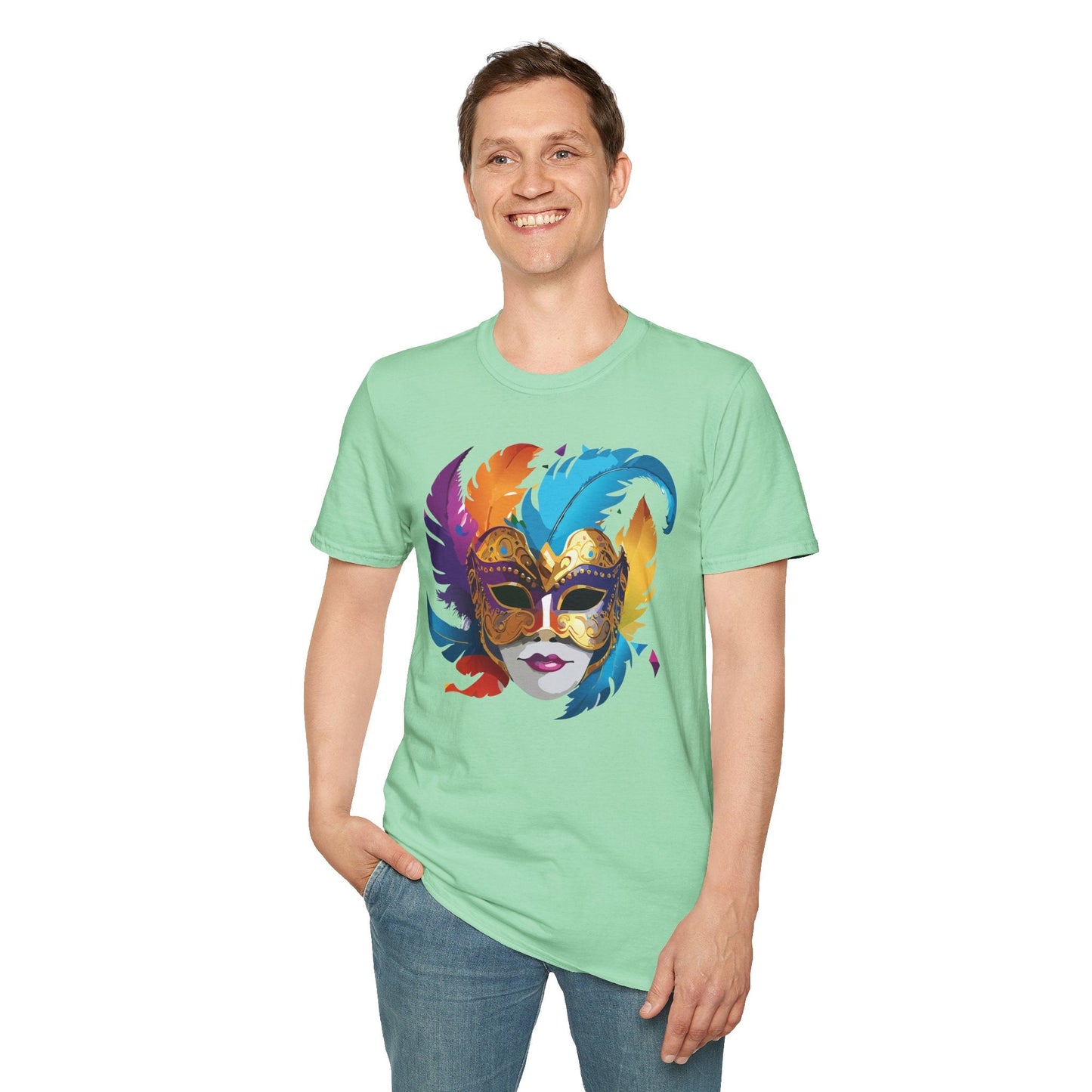 Mask Tee Shirt Unisex Short Sleeve Cotton Tee Art Design Masquerade Gildan Softstyle 64000