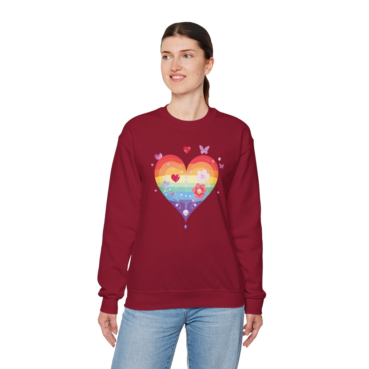 Rainbow Heart Sweatshirt, Floral Heart Sweatshirt, Floral Love Sweatshirt, Valentine's Day Sweatshirt, Rainbow Heart Floral Sweatshirt 115