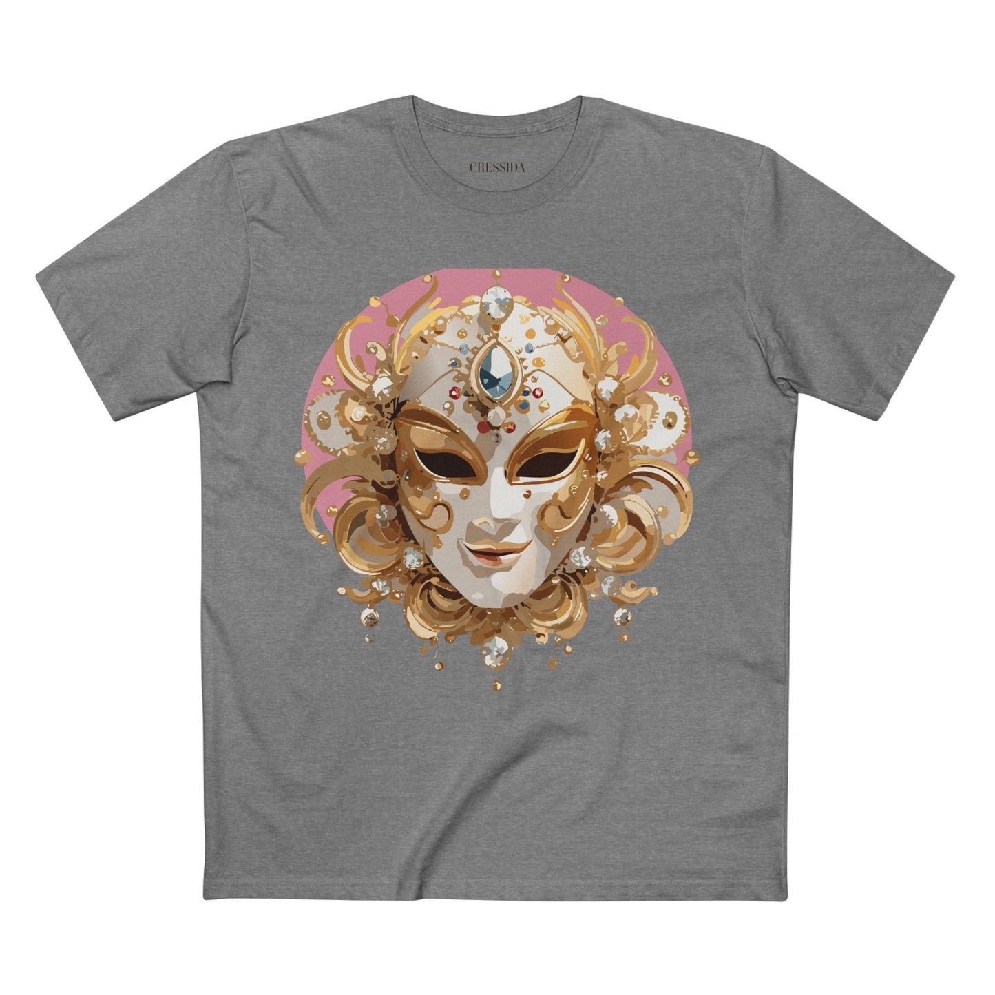 Carnival Mask Graphic T-Shirt Unisex 100 Cotton With Antique Gold Art Design Tee 13