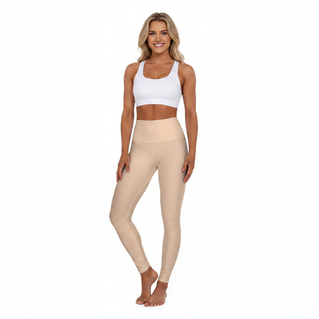 Desert Sand Tan Color High-Waist Yoga Leggings Women's Seamless Poly-Span Stretchy Pants XS-2XL