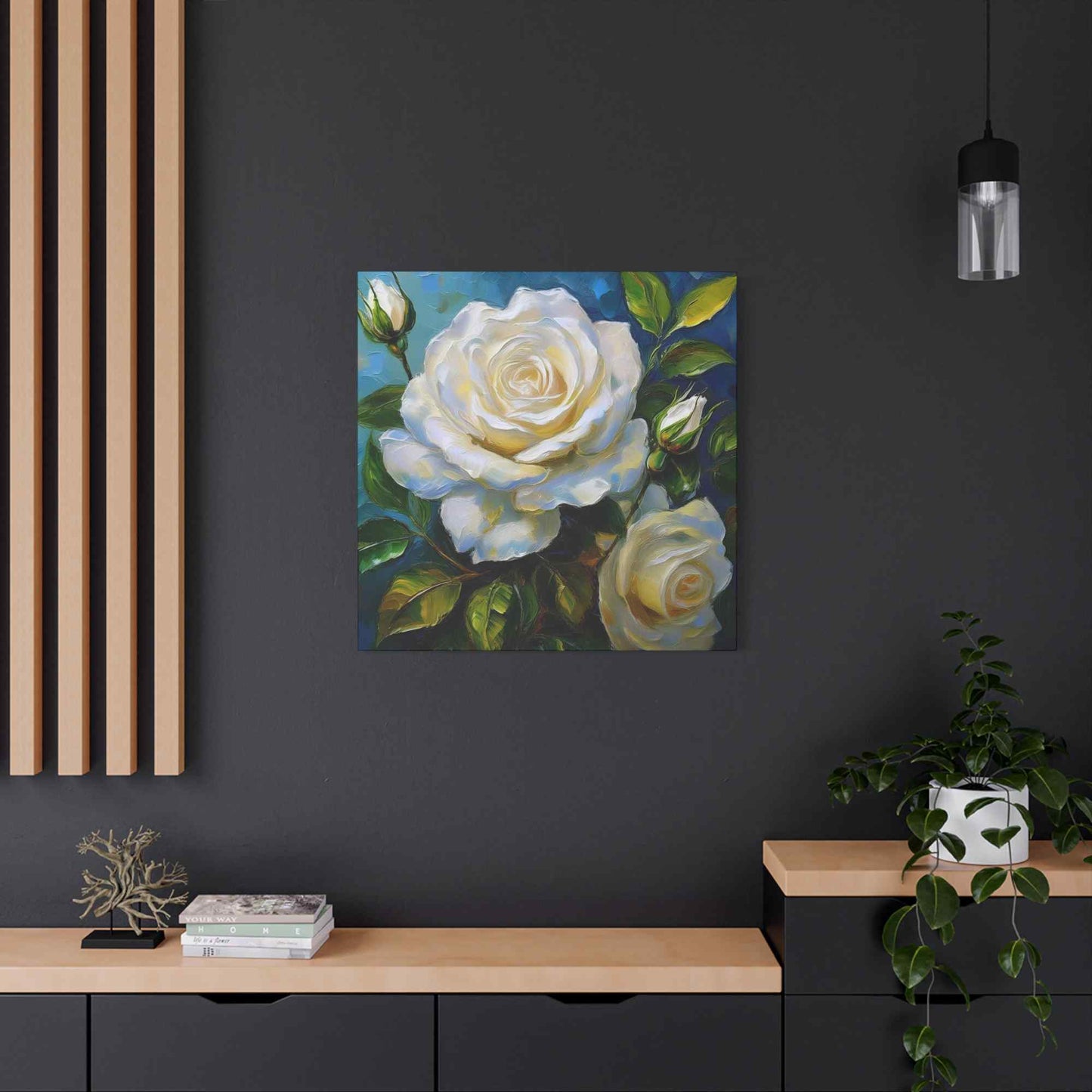 White Roses Print Canvas, Roses Oil Paint Print 20x20, 24x24, 30x30, 32x32, 36x36, Floral Art Design Print Non-Frame MC-19