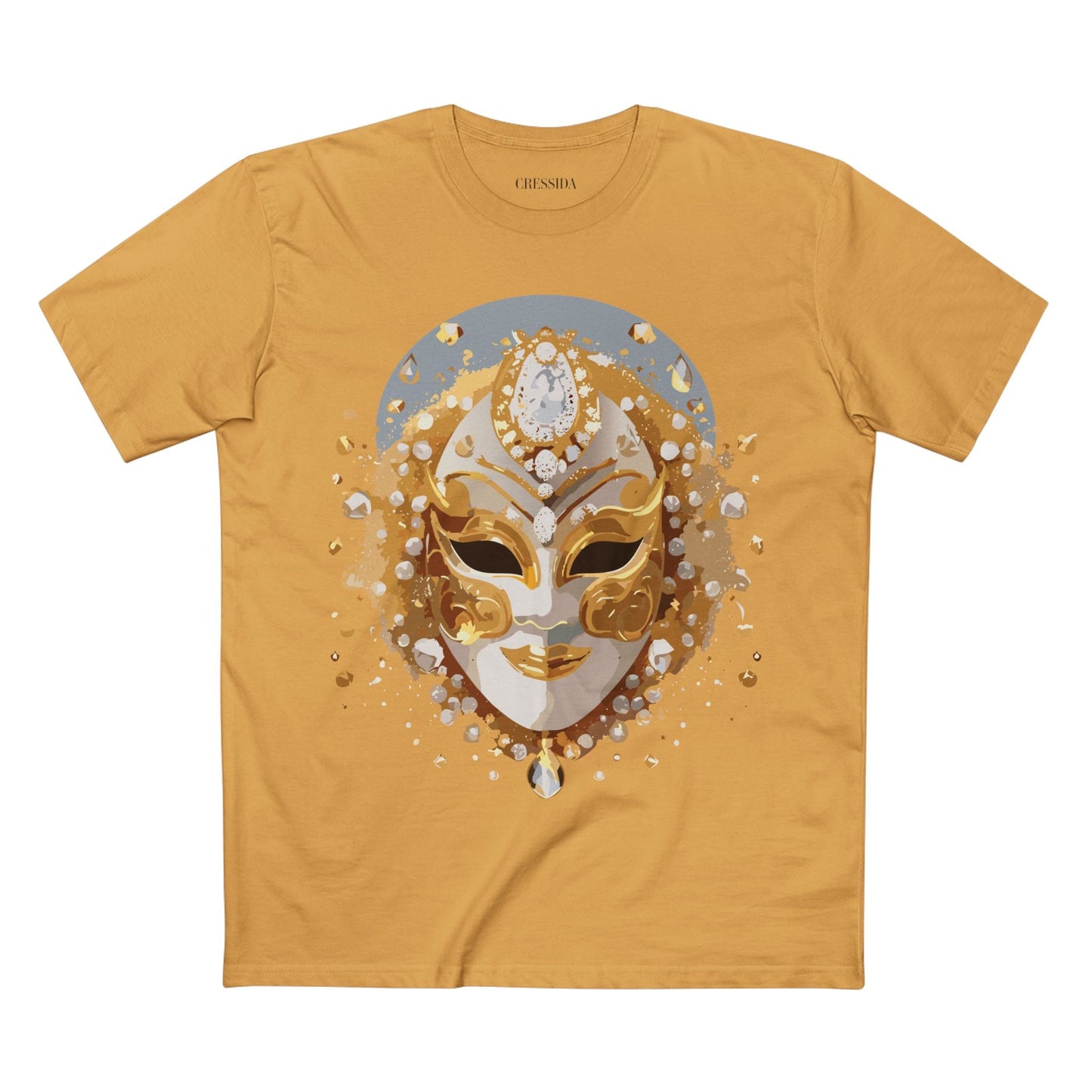 Carnival Mask Graphic T-Shirt Unisex 100 Cotton With Antique Gold Art Design Tee 5