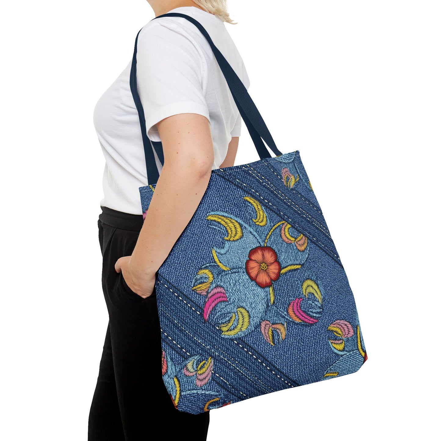 Denim Fabric Imitation Print Unisex Canvas Bag Poly Spun 3 Sizes Tote Bag 159-3