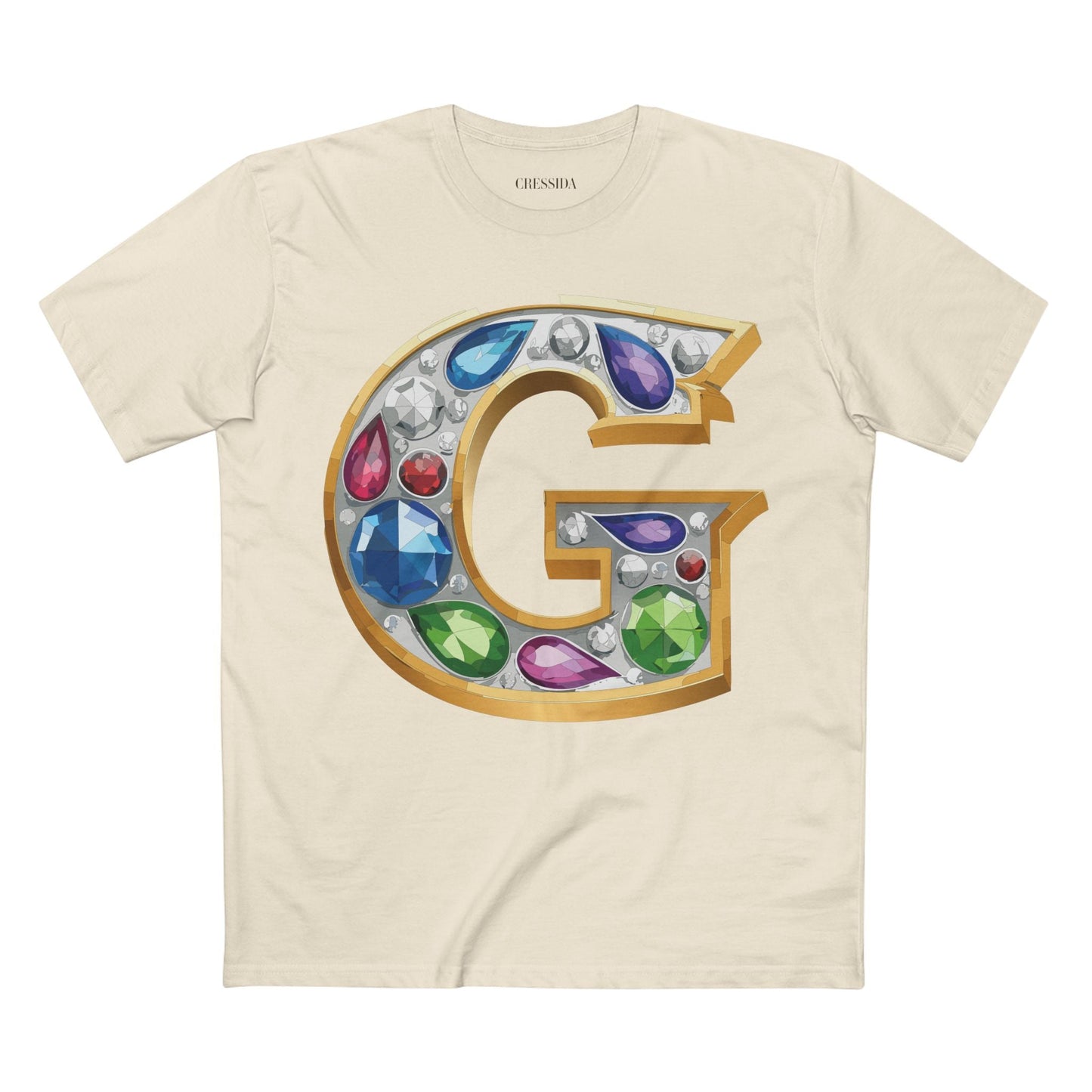 Letter G Graphic Design Tee Unisex 100 Cotton With Antique Gold Letters Artwork T-Shirt