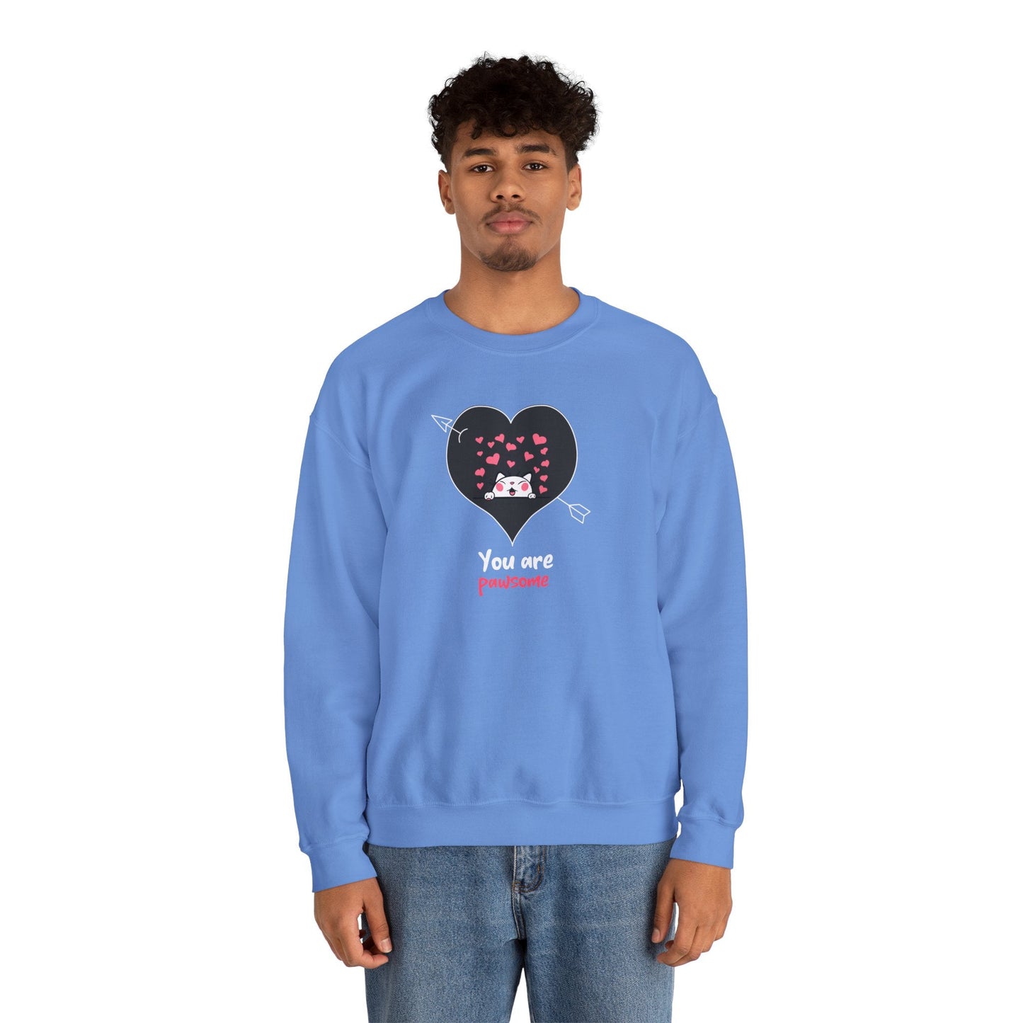 Cat Heart Sweatshirt Valentines Day Fifty Fifty Cotton Poly Unisex Crewneck Gift Idea