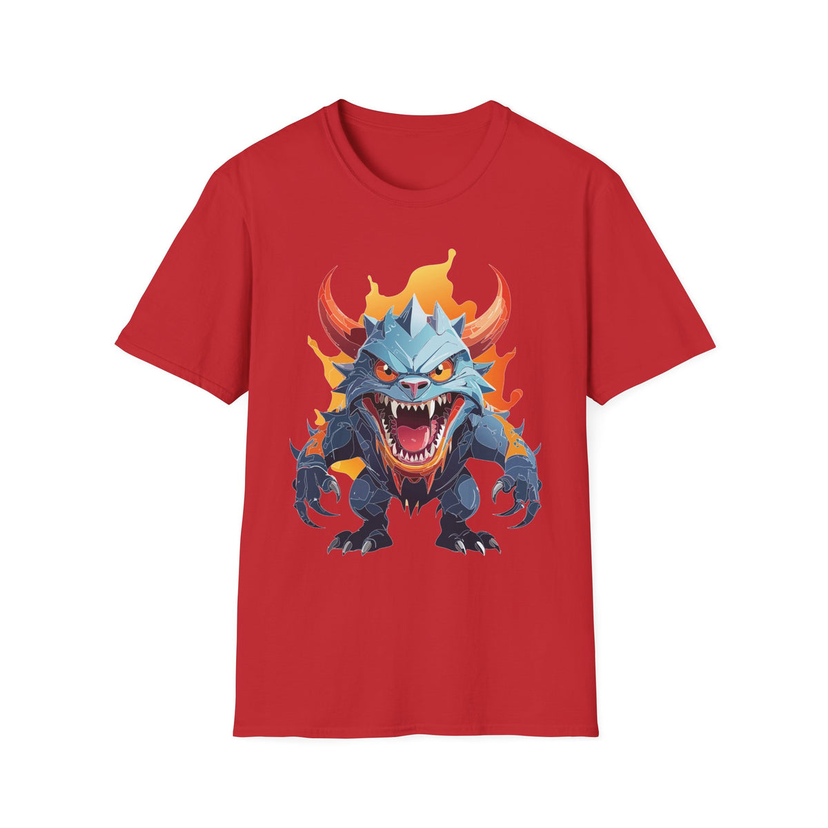 Monster Dragon T-Shirt — Fierce Fire-Breathing Creature Cartoon Graphic Tee Unisex 100 Cotton Gildan T-Shirt