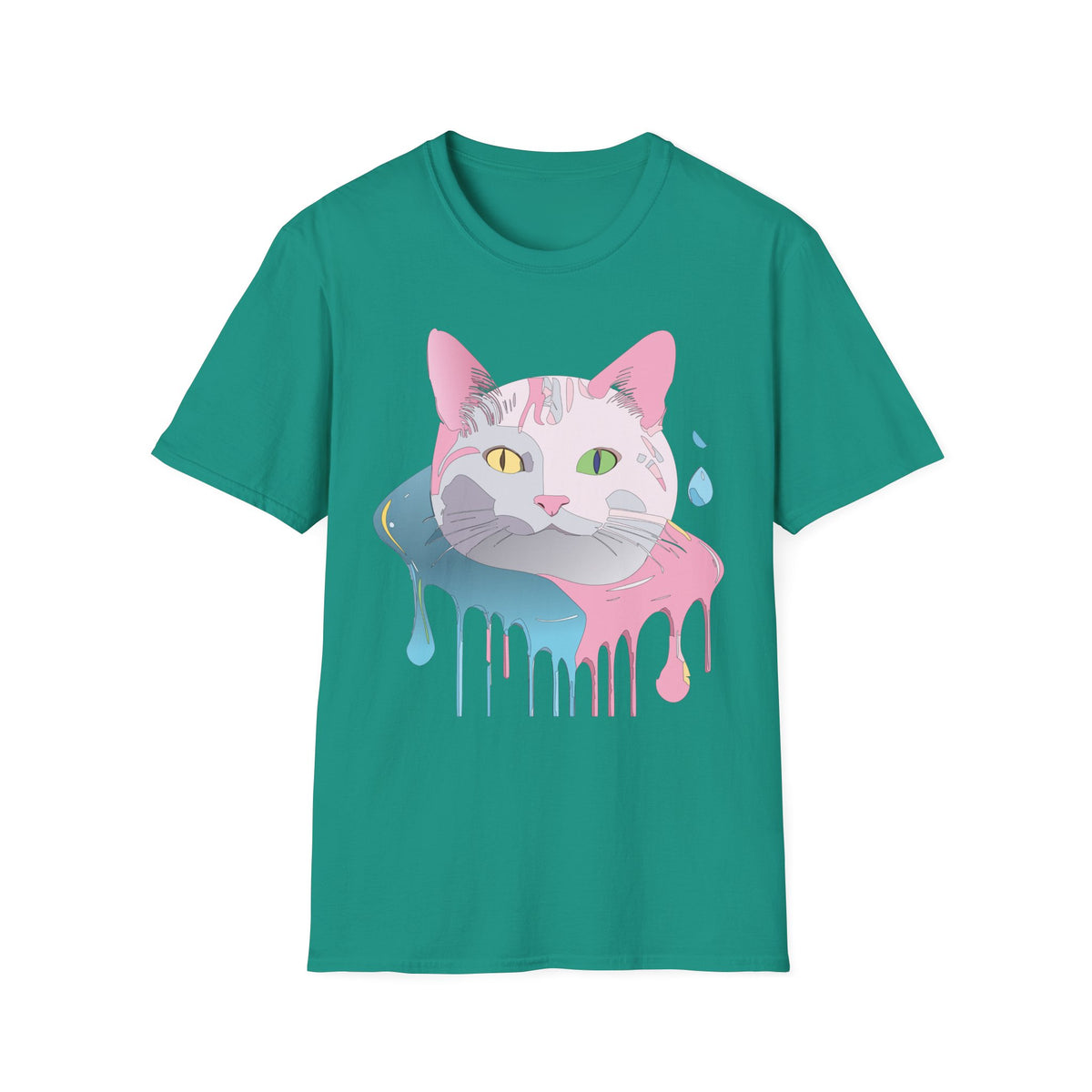 Colorful Drip Cat Artwork T-Shirt | Heterochromatic Eyes, Painterly Design