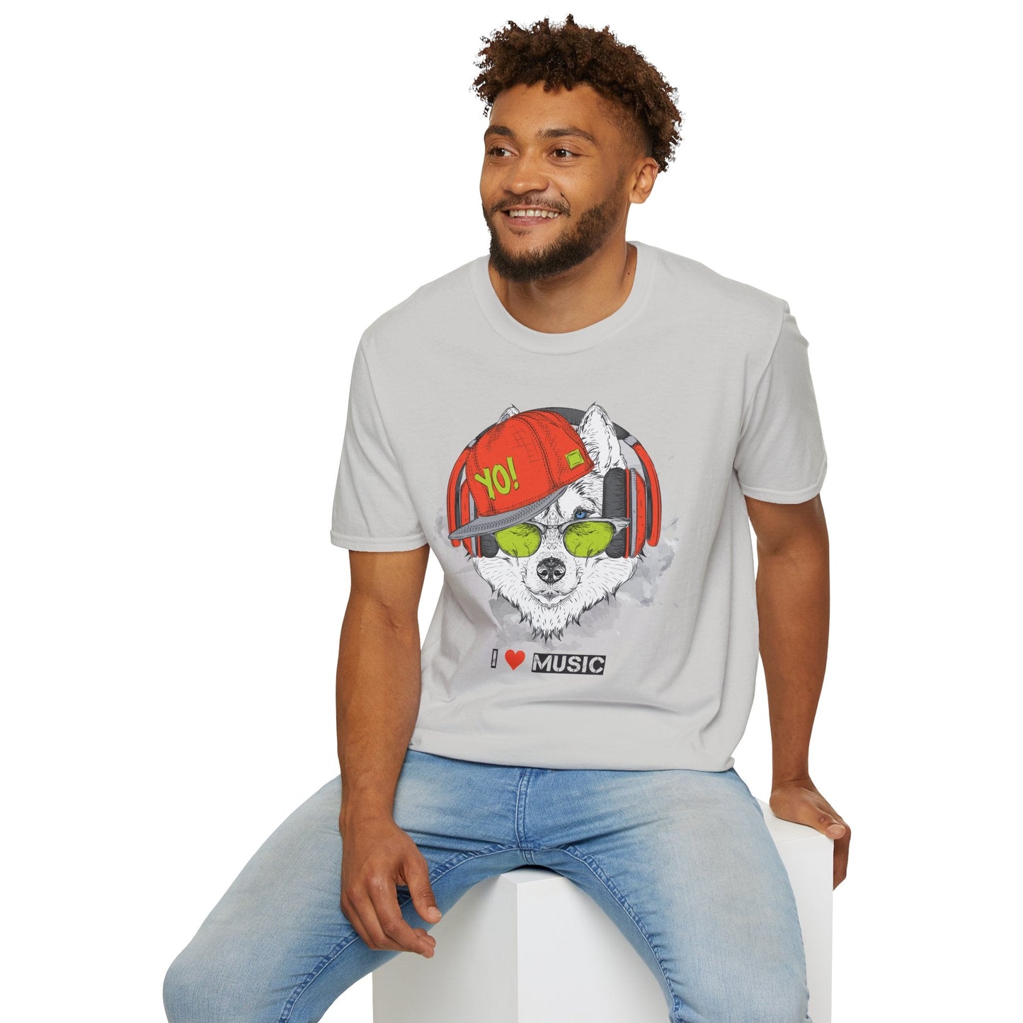 Unisex Music Animals Short Sleeve T Shirt With Headphones For Music Lovers Gildan 64000