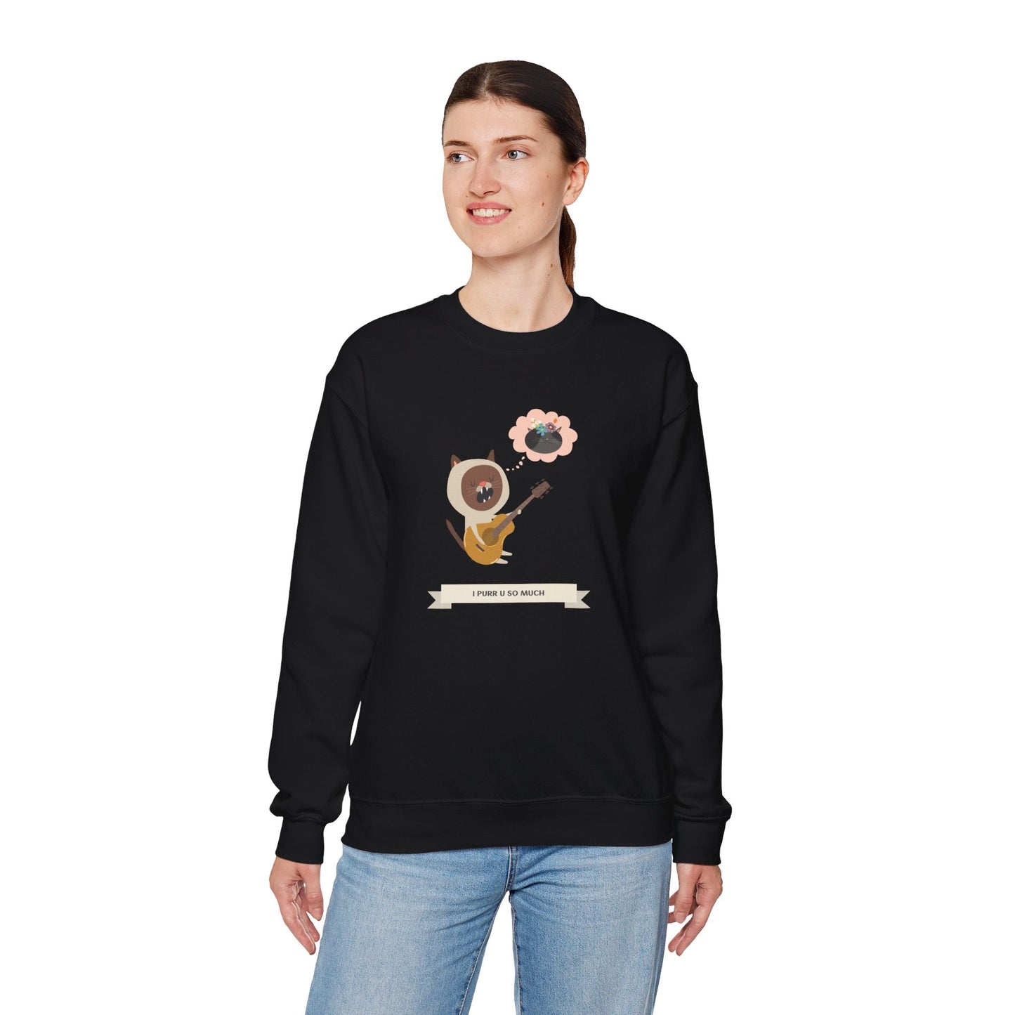 Cat with Guitar Sweatshirt, Love Sweatshirt, Cat Sweatshirt, Valentine's Day Sweatshirt, 50/50 Cotton-Poly Animal Sweatshirt 127