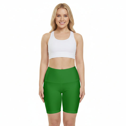 India Green Women's Workout Shorts — High-Waist Athletic Biker Shorts