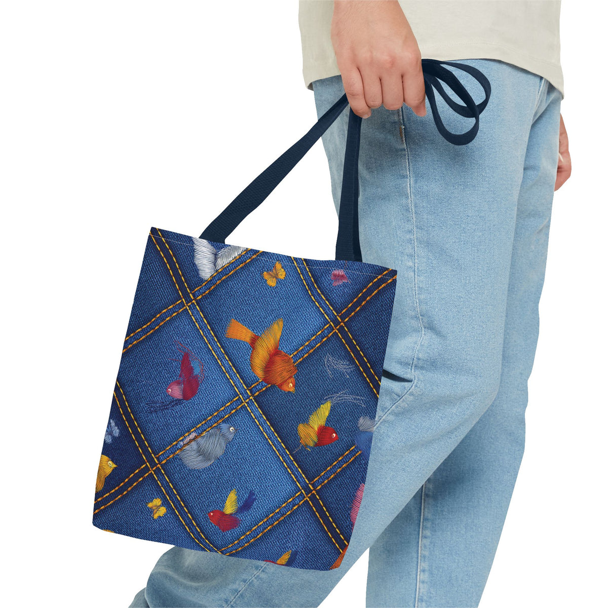 Denim Fabric Imitation Print Unisex Canvas Bag Poly Spun 3 Sizes Tote Bag 194-6
