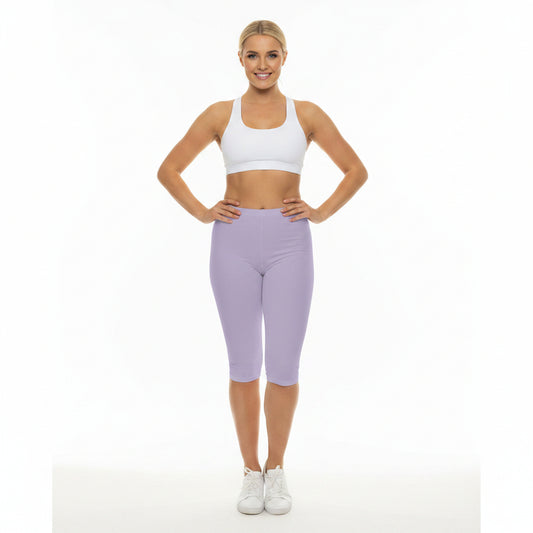 Pale Lilac Color Women's Brushed Suede Poly Span Casual Capri Leggings XS-2XL