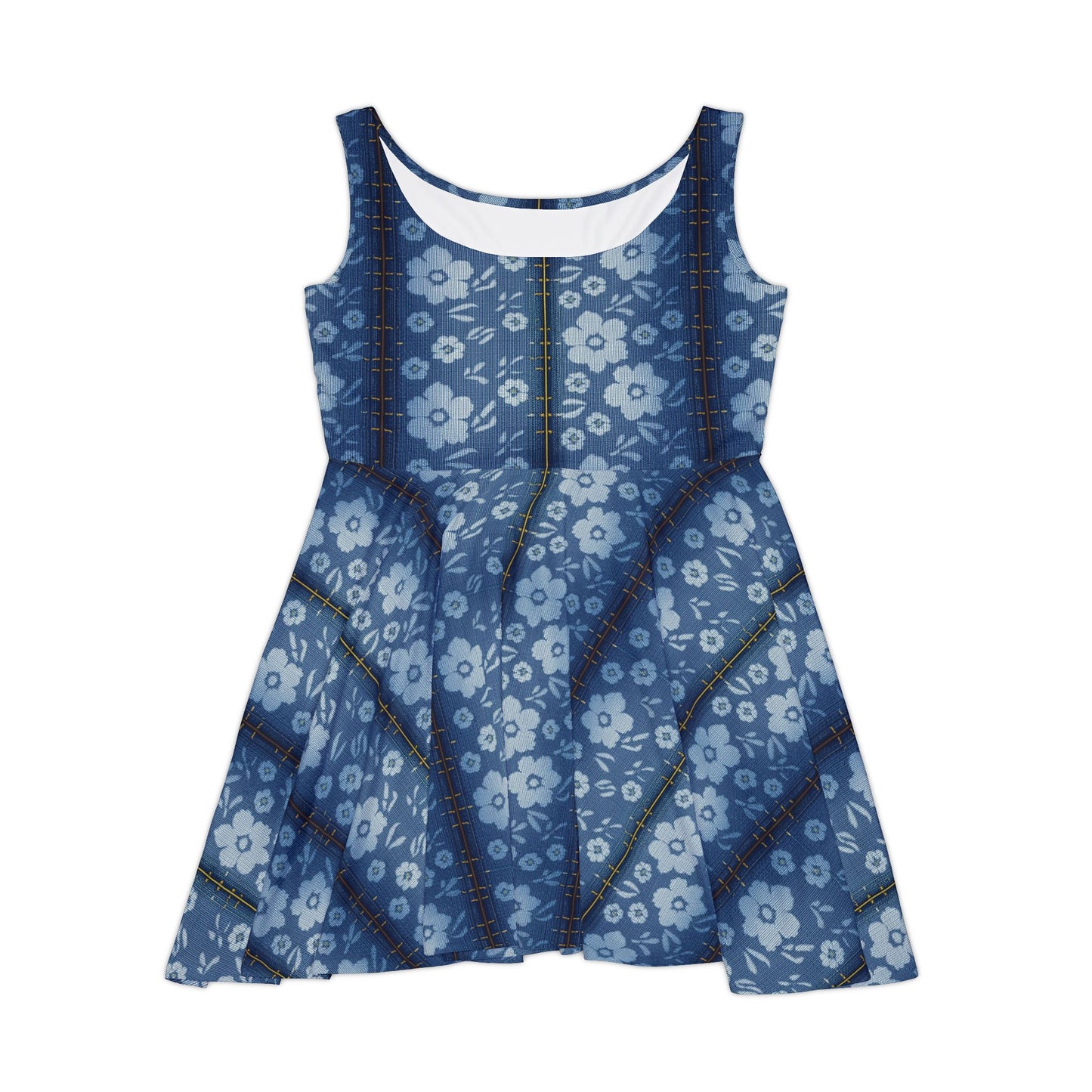 Women Denim Print Skater Dress, Denim Print Poly-Span Dress - 31