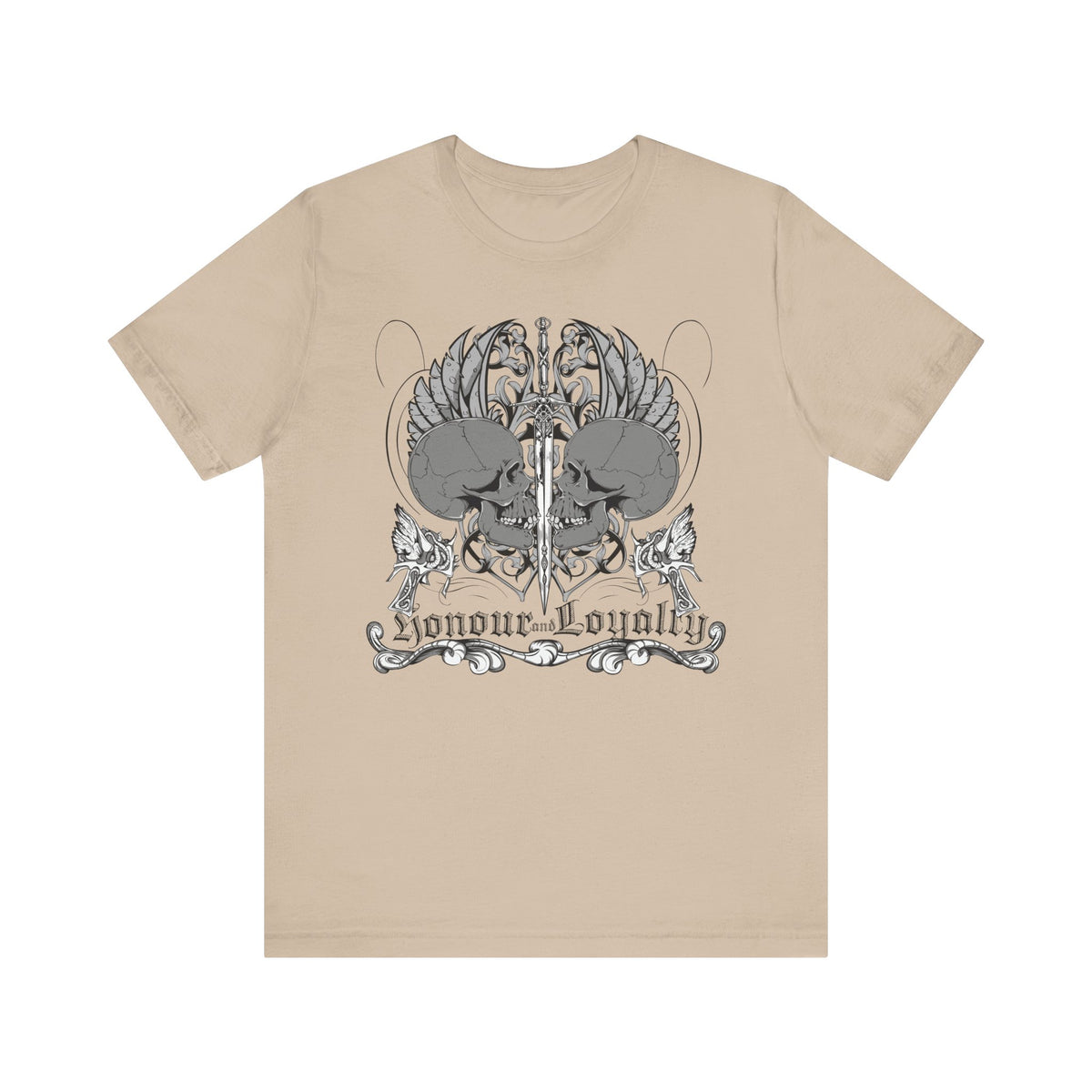 Honor Loyalty crest tee Gothic heraldry skulls wings emblem Unisex Cotton Art-48