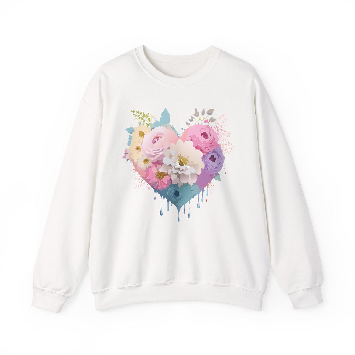 Floral Heart Love Graphic Valentine's Day Sweatshirt Unisex 50/50 Cotton-Poly Sweatshirt w25