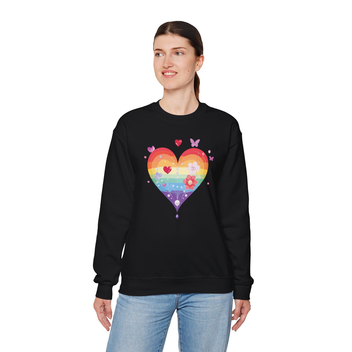 Rainbow Heart Sweatshirt, Floral Heart Sweatshirt, Floral Love Sweatshirt, Valentine's Day Sweatshirt, Rainbow Heart Floral Sweatshirt 115
