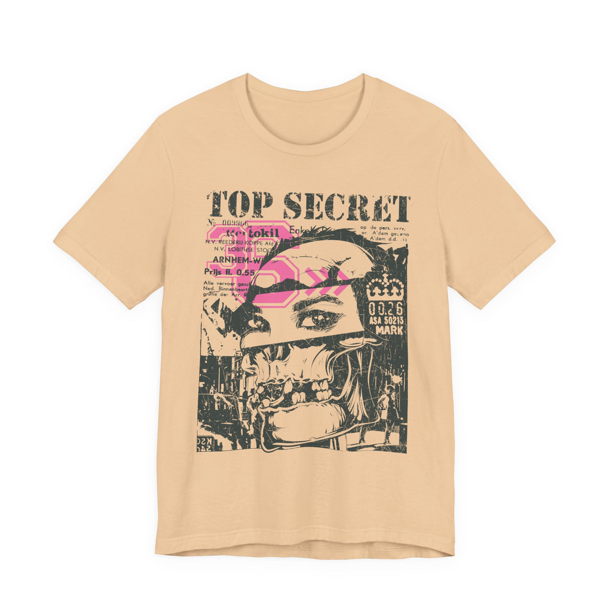 Top Secret Skull Face Tee Grunge Graphic T-Shirt Retro Collage A-6