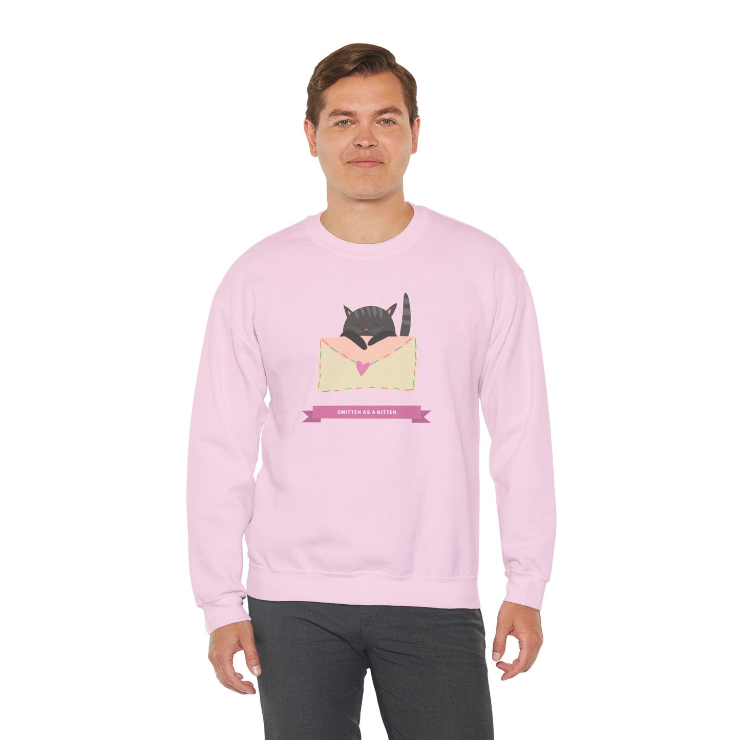 Cat Heart Sweatshirt Love For Cat Lovers Unisex Crewneck Fifty Fifty Cotton Poly Blend Gildan 18000