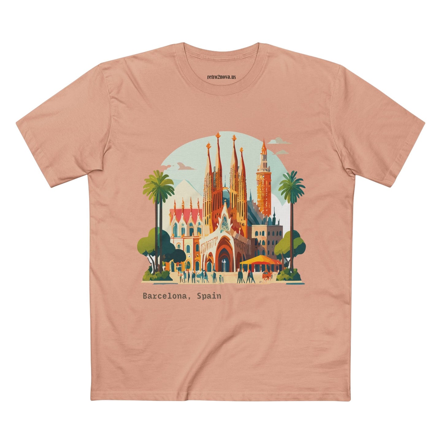Barcelona Travel Tourist Shirt Unisex Premium Cotton Tee With Original Art Design By Retro2Nova
