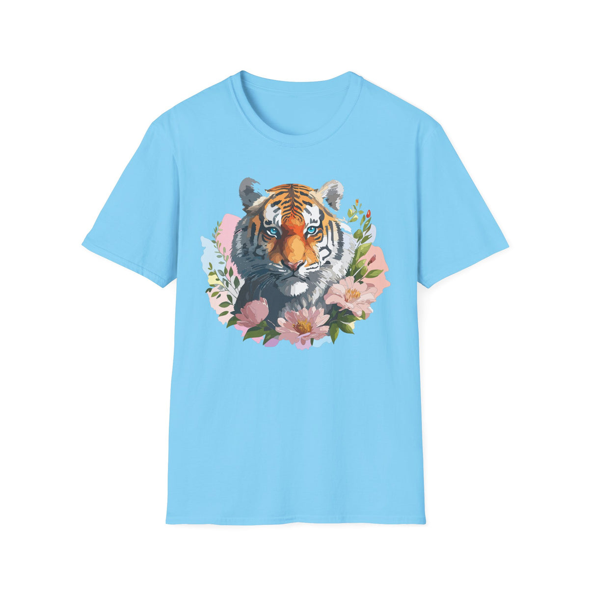 Floral Tiger Portrait T-Shirt | Watercolor Tiger Face Tee