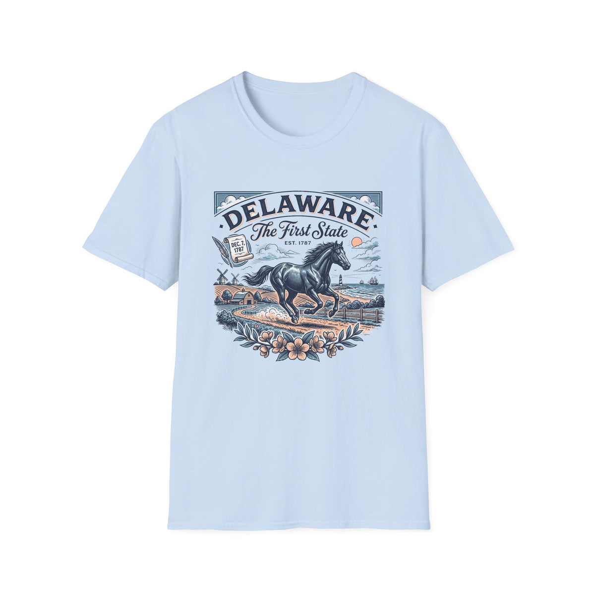 Delaware The First State Horse Travel Tourist Graphic Tee Unisex 100 Cotton Gildan T-Shirt