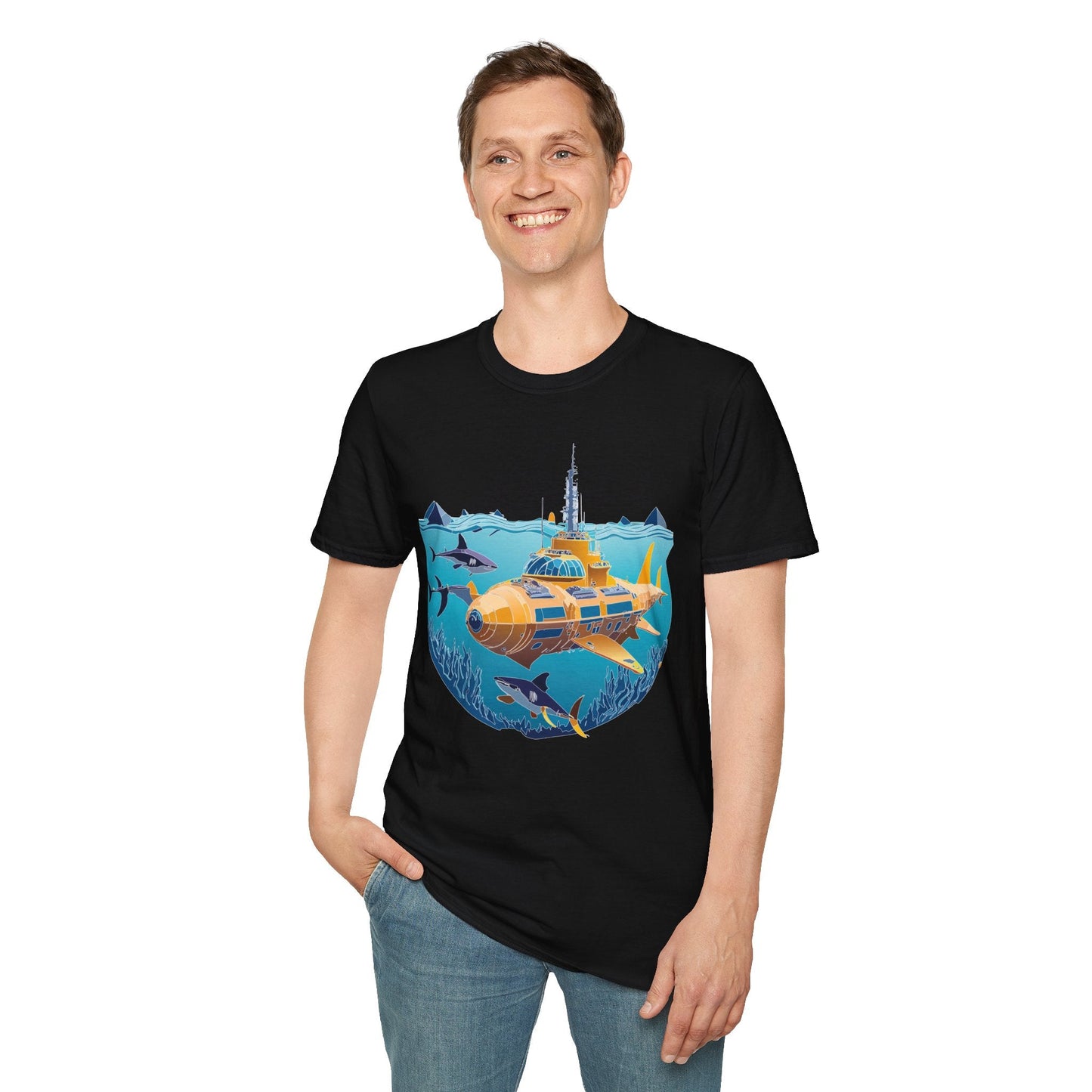 Ocean Tee Shirt Unisex Gildan Softstyle 64000 Ocean Theme Tee With U Boat Design