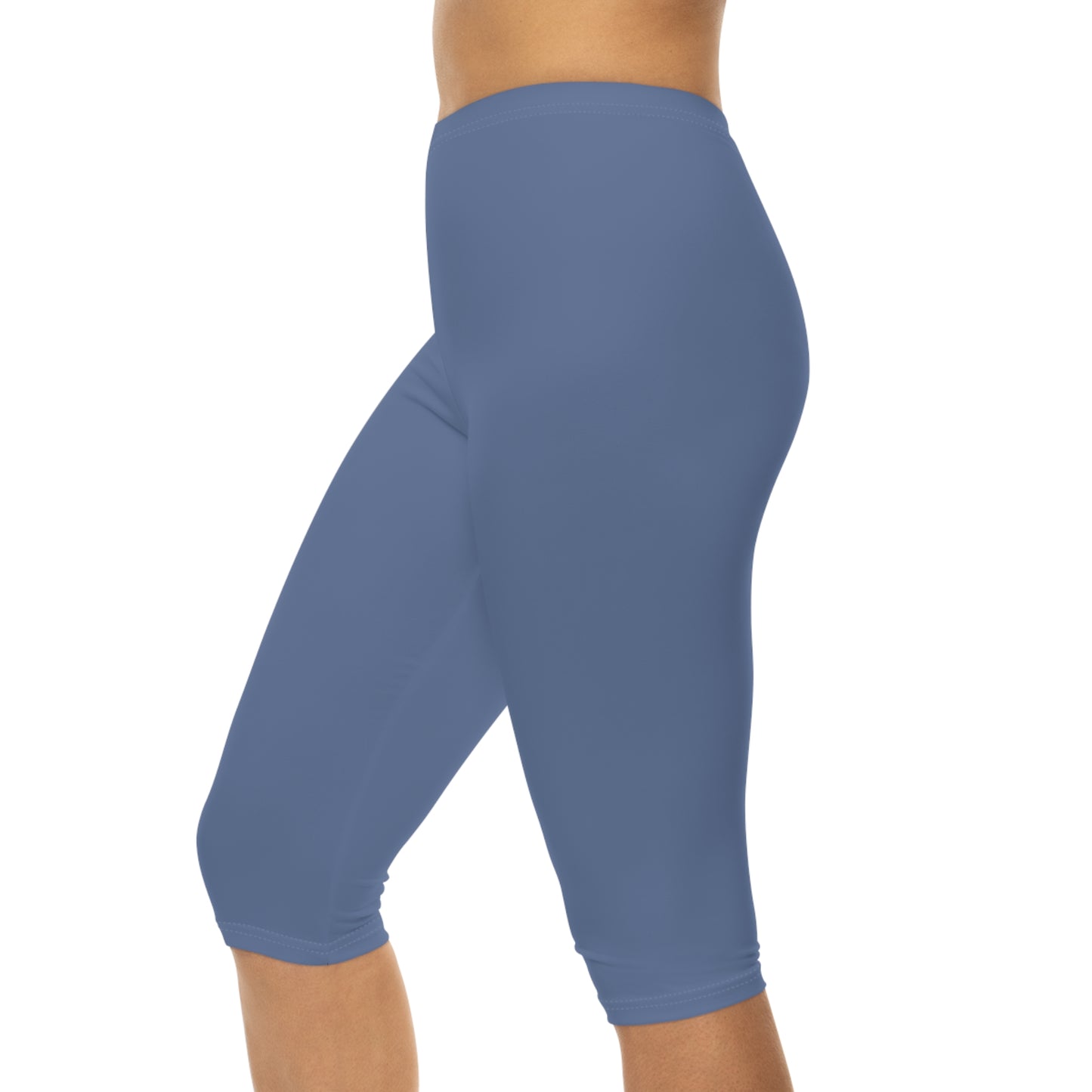 Derby Blue Color Women's Brushed Suede Poly Span Casual Capri Leggings XS-2XL