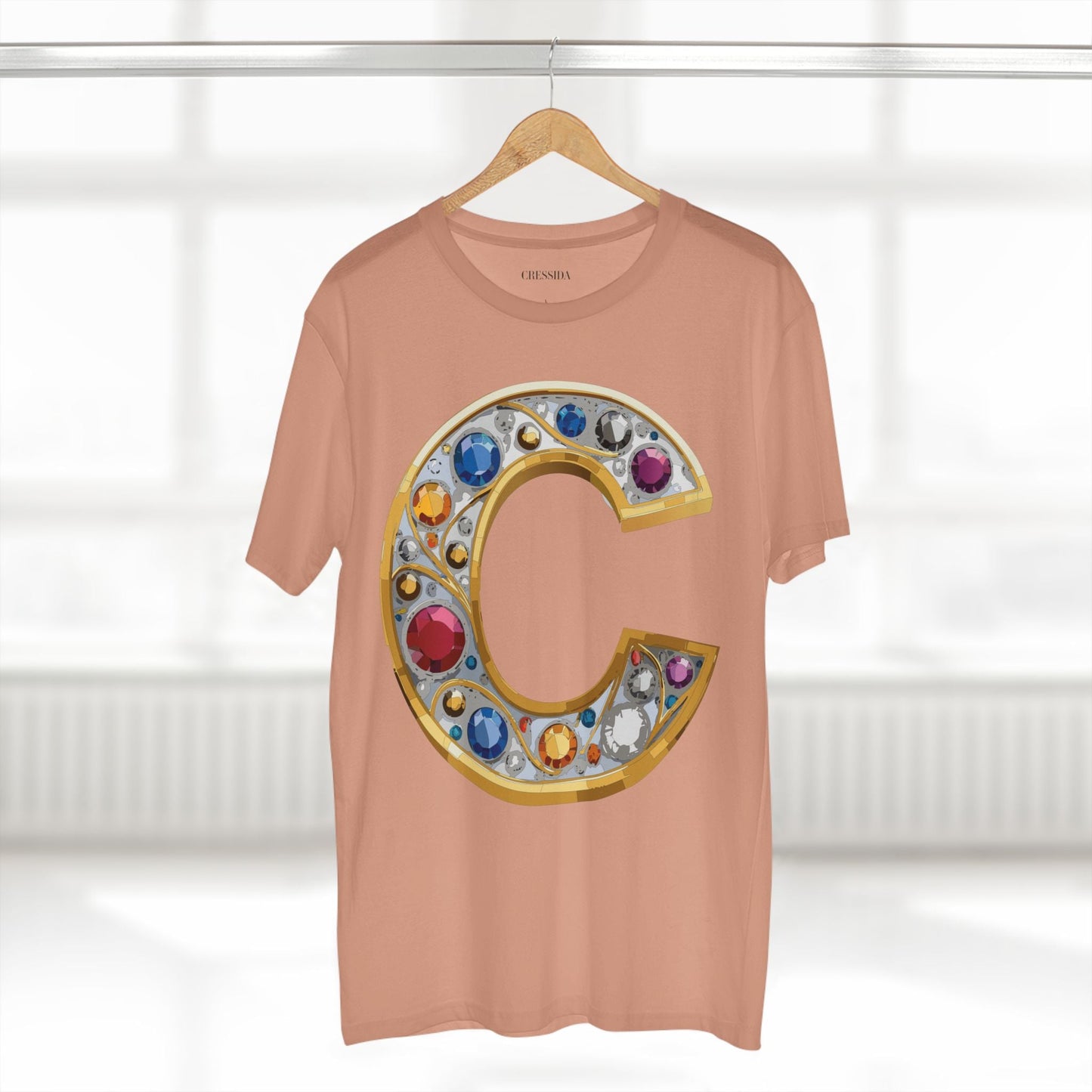 Letter C Graphic Design Tee Unisex 100 Cotton With Antique Gold Letters Artwork T-Shirt
