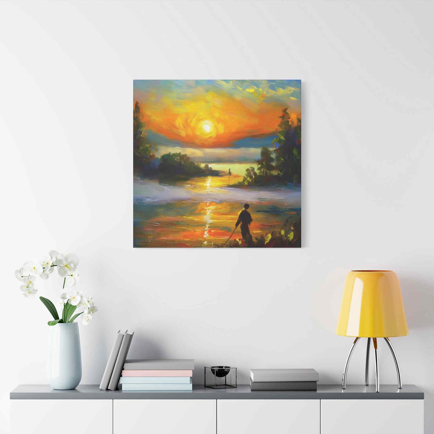 Sunrise Print Canvas, Oil Paint Print 20x20, 24x24, 30x30, 32x32, 36x36 Art Design Print Pine-Wood Inner Frame MC-40