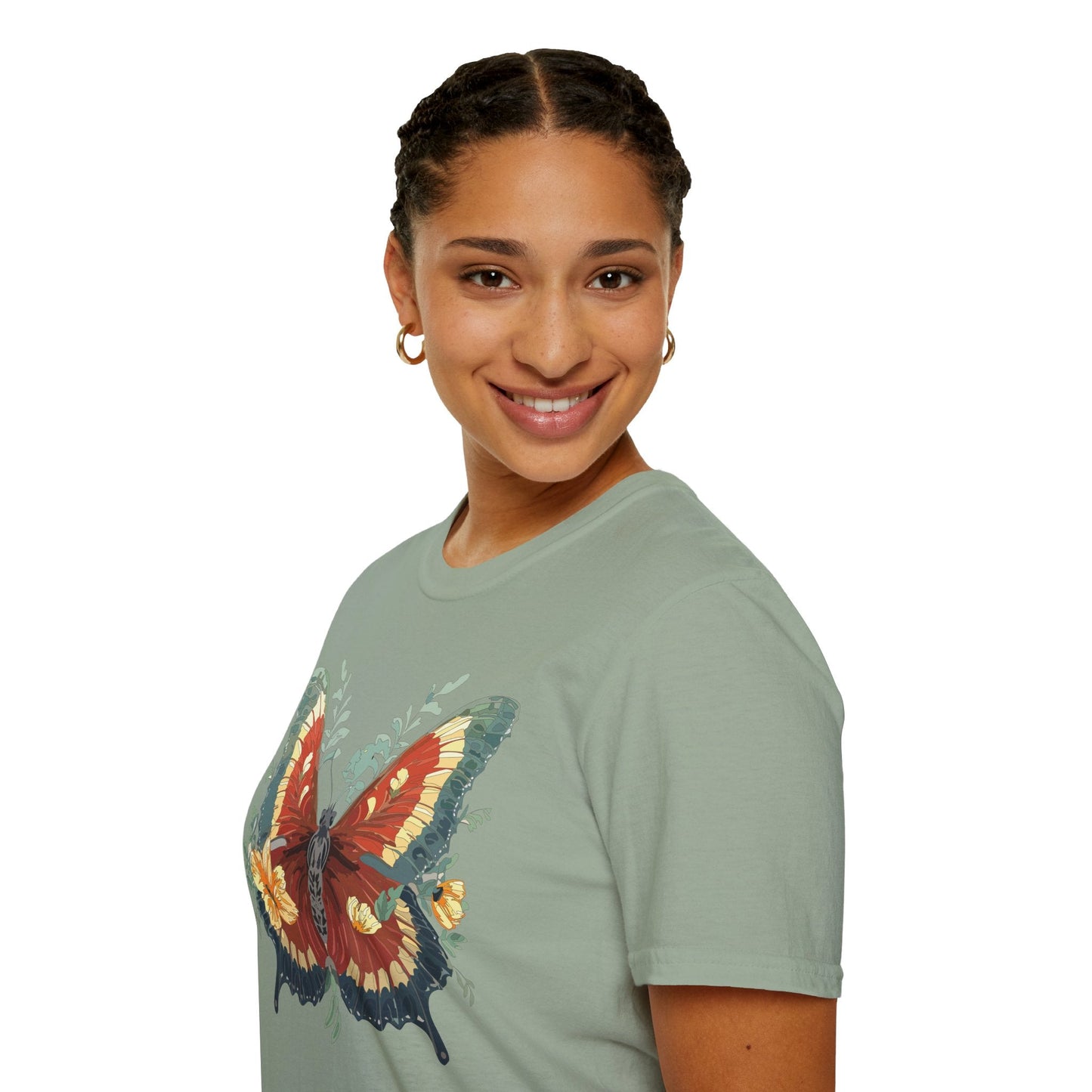 Butterfly T Shirt Unisex Gildan Softstyle 64000 Comfort Monarch Design 100 Percent Cotton