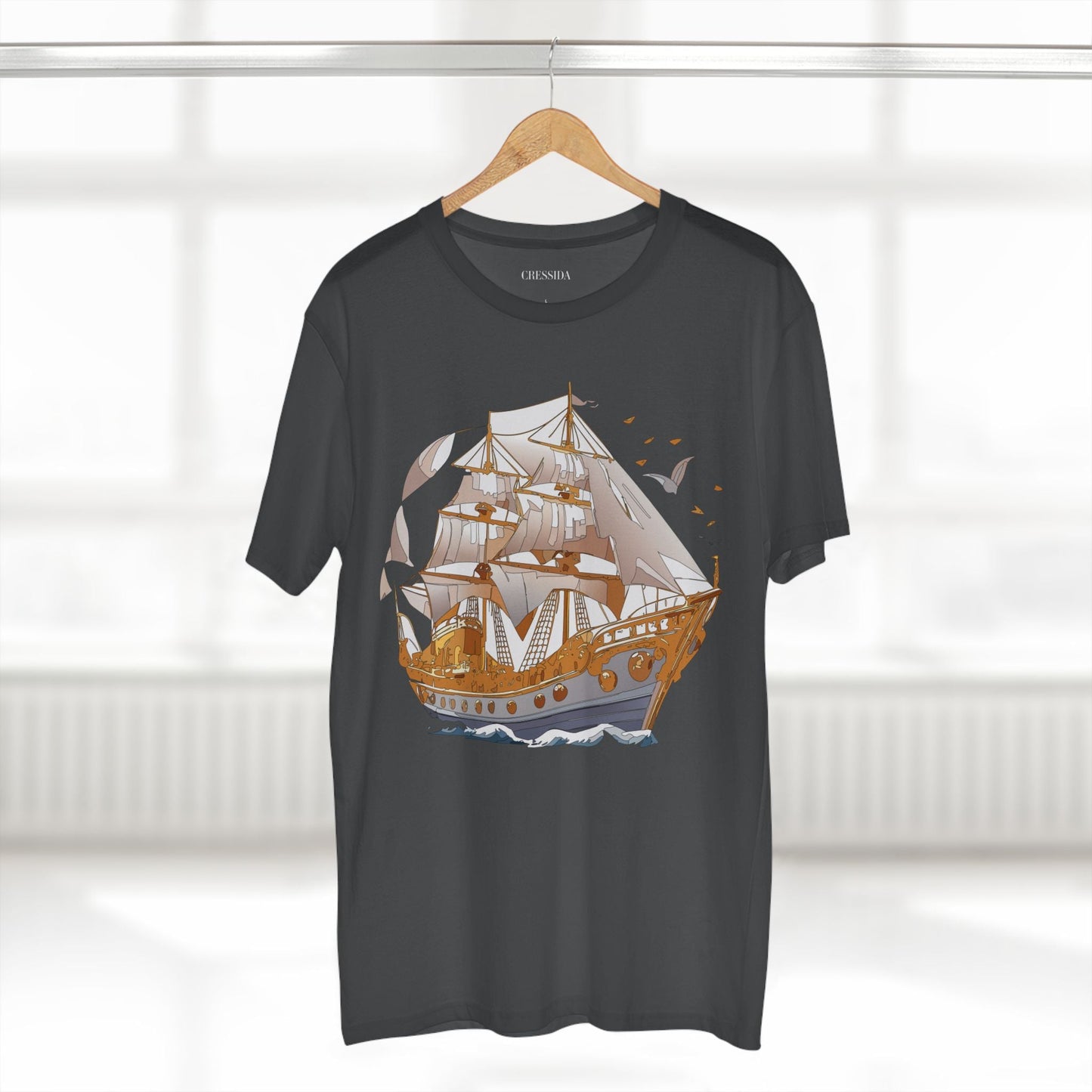 Ship Graphic Unisex 100 Cotton T-Shirt with Gold Frigate Art Design 1