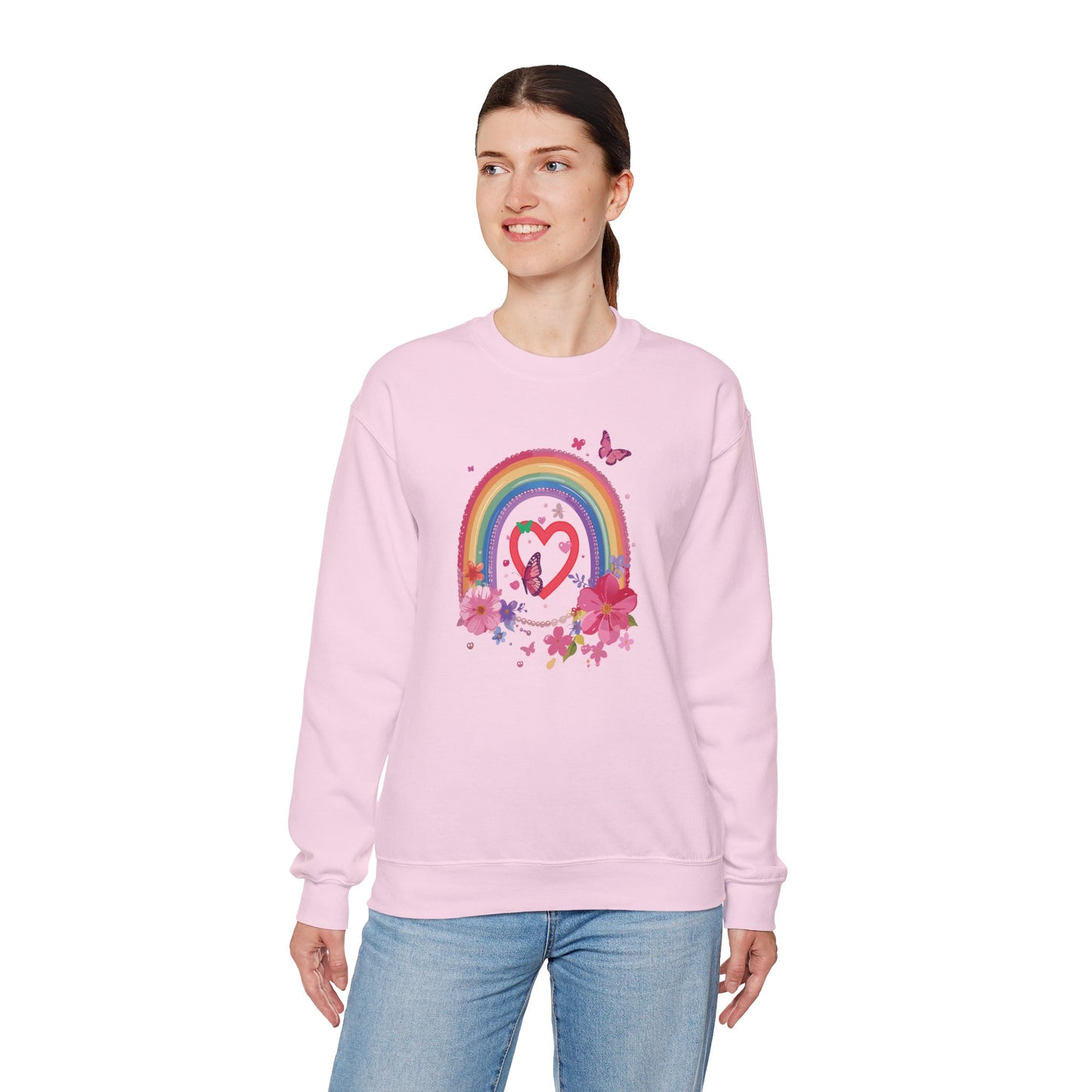 Rainbow Heart Sweatshirt, Floral Heart Sweatshirt, Floral Love Sweatshirt, Valentine's Day Sweatshirt, Rainbow Heart Floral Sweatshirt 112