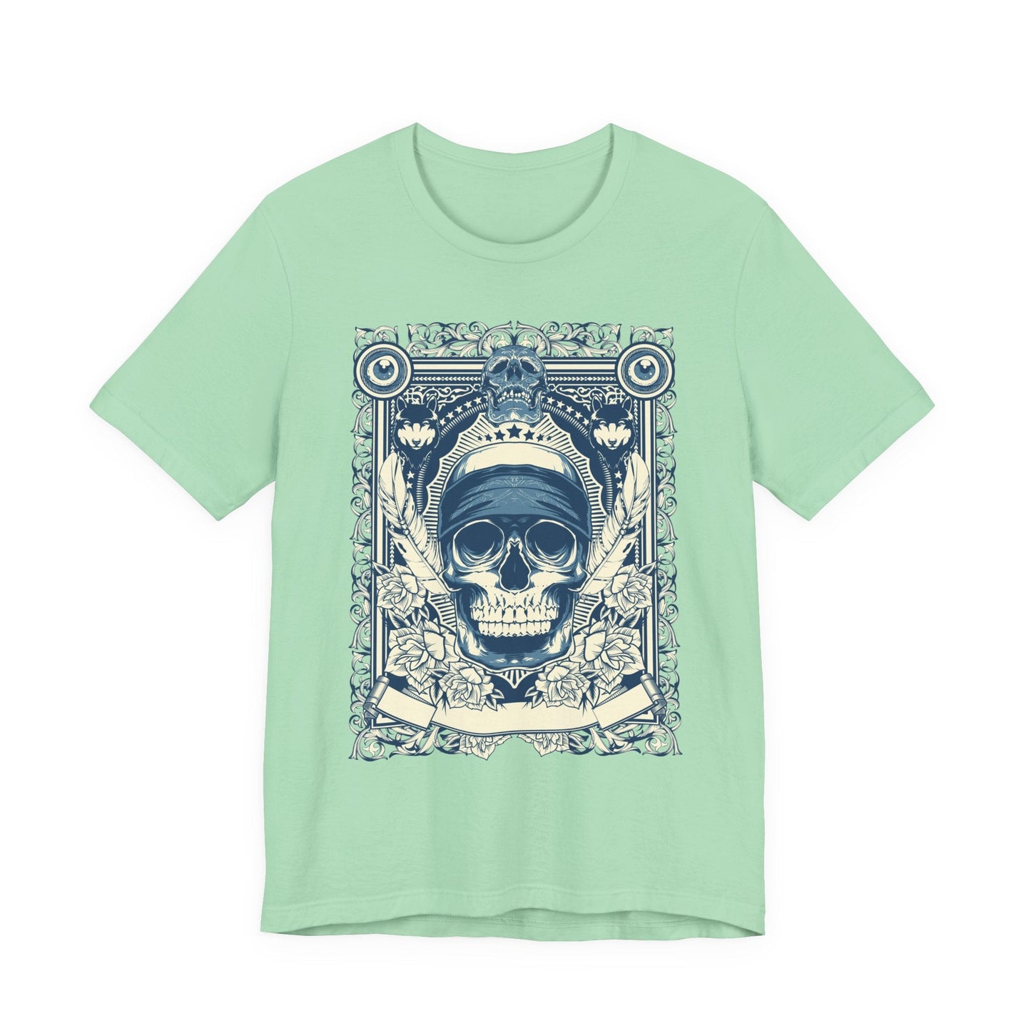 Skull Crown Graphic Tee Vintage Ornate Skull Illustration Rock Band T-Shirt