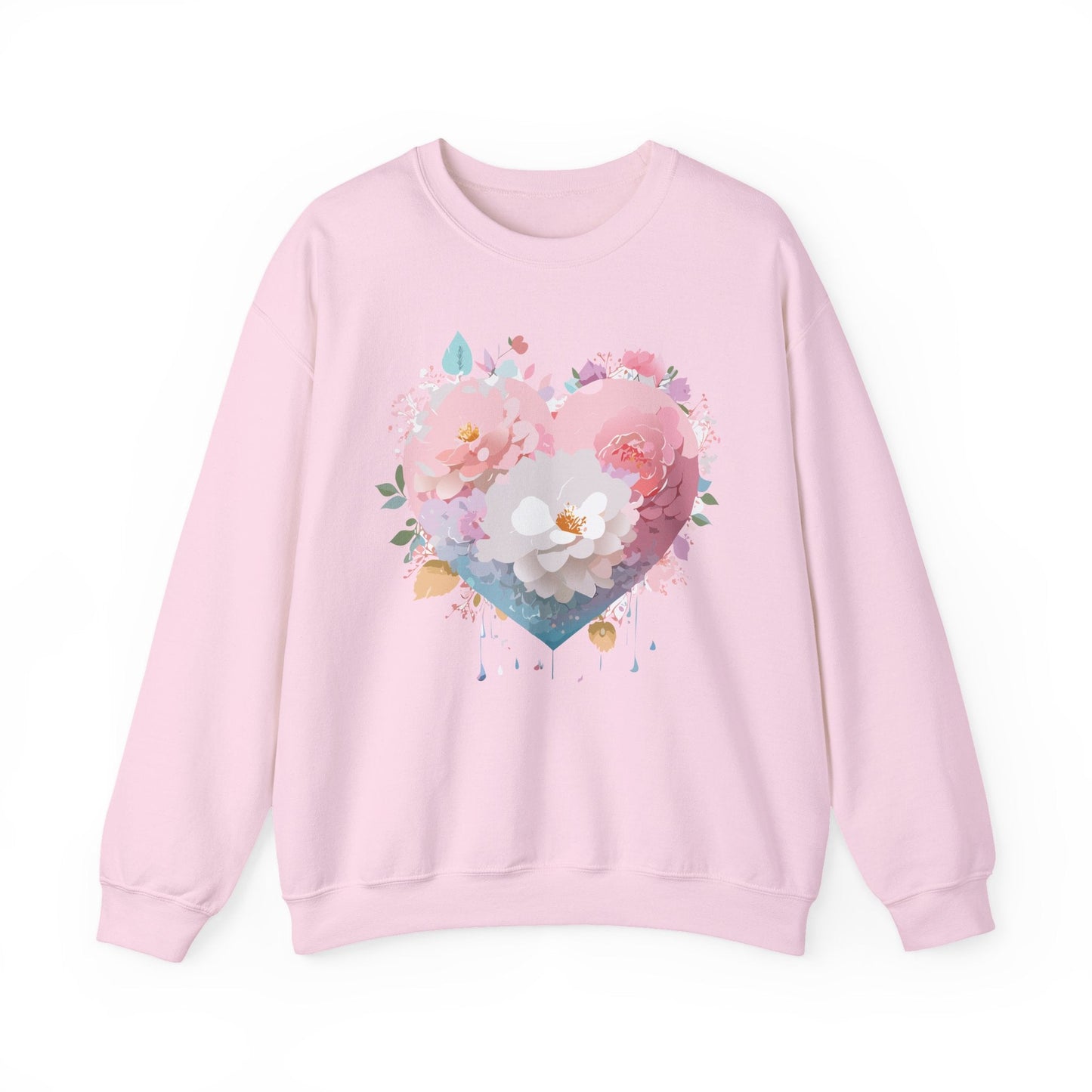 Unisex Floral Heart Sweatshirt For Valentines Day With Love Floral Print Crewneck